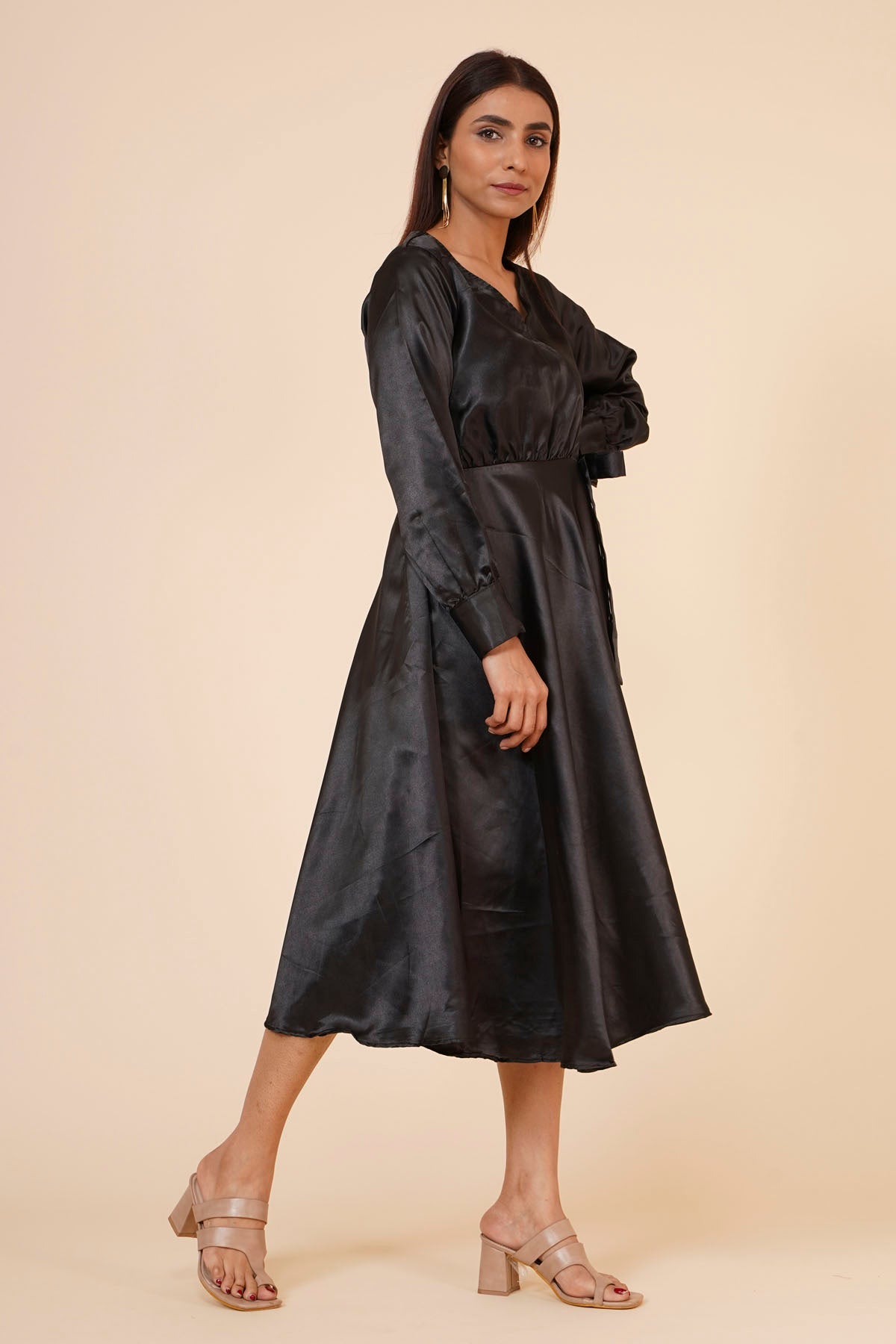 Black Ribbon Drape Dress