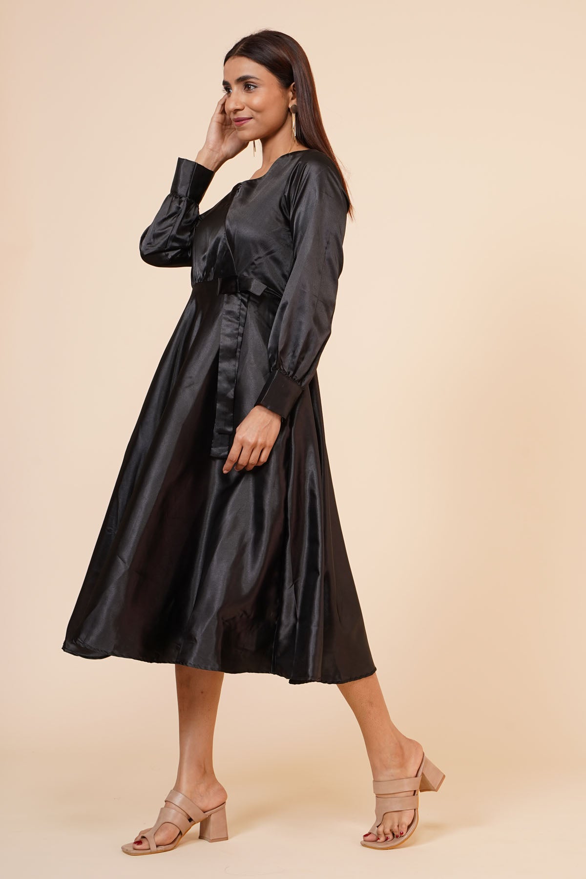 Black Ribbon Drape Dress