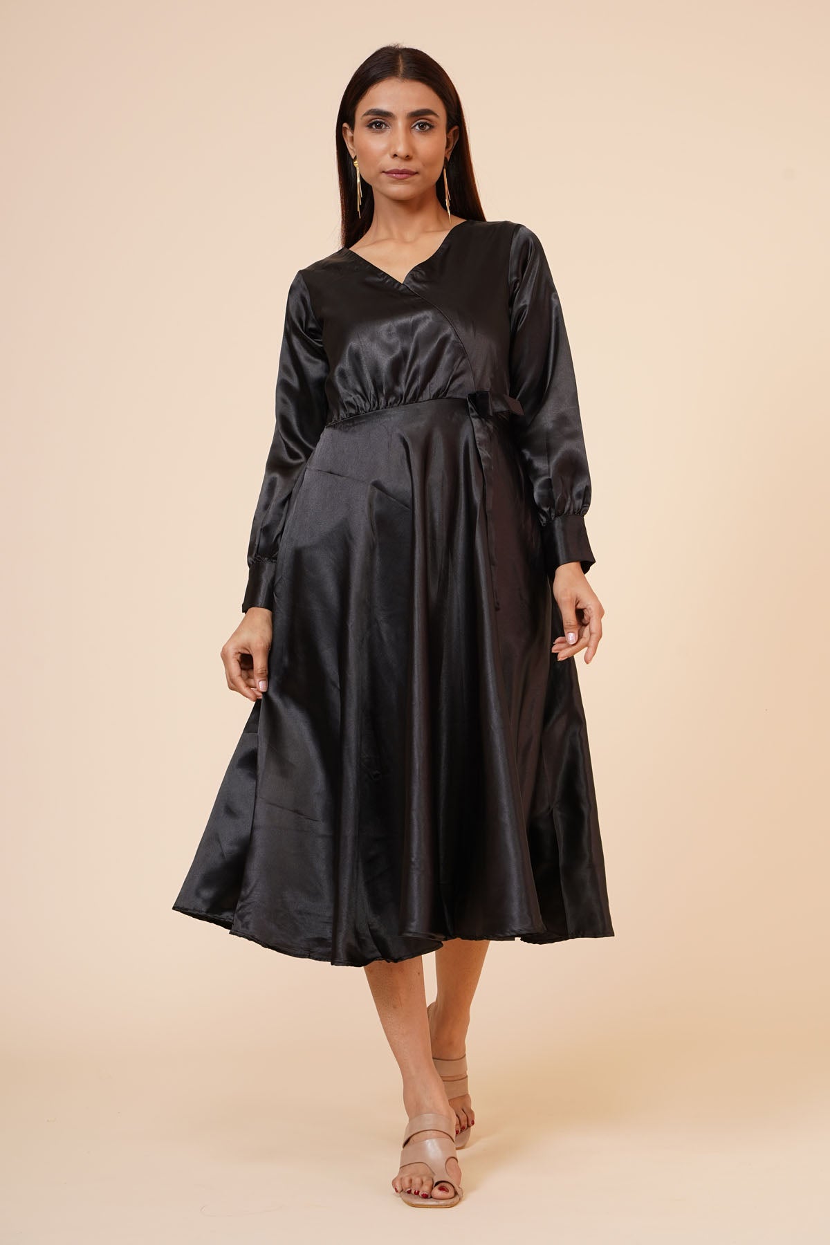 Black Ribbon Drape Dress