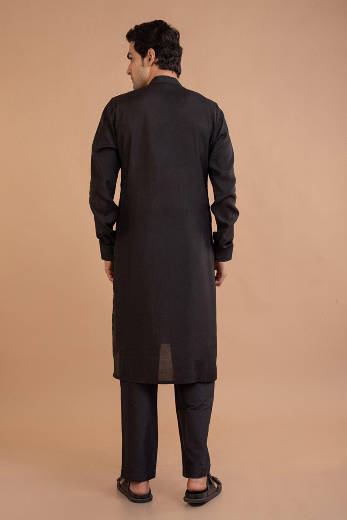 Black Roman Silk Kurta Set