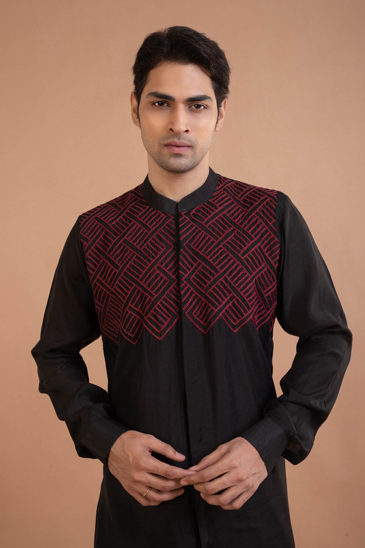 Black Roman Silk Kurta Set