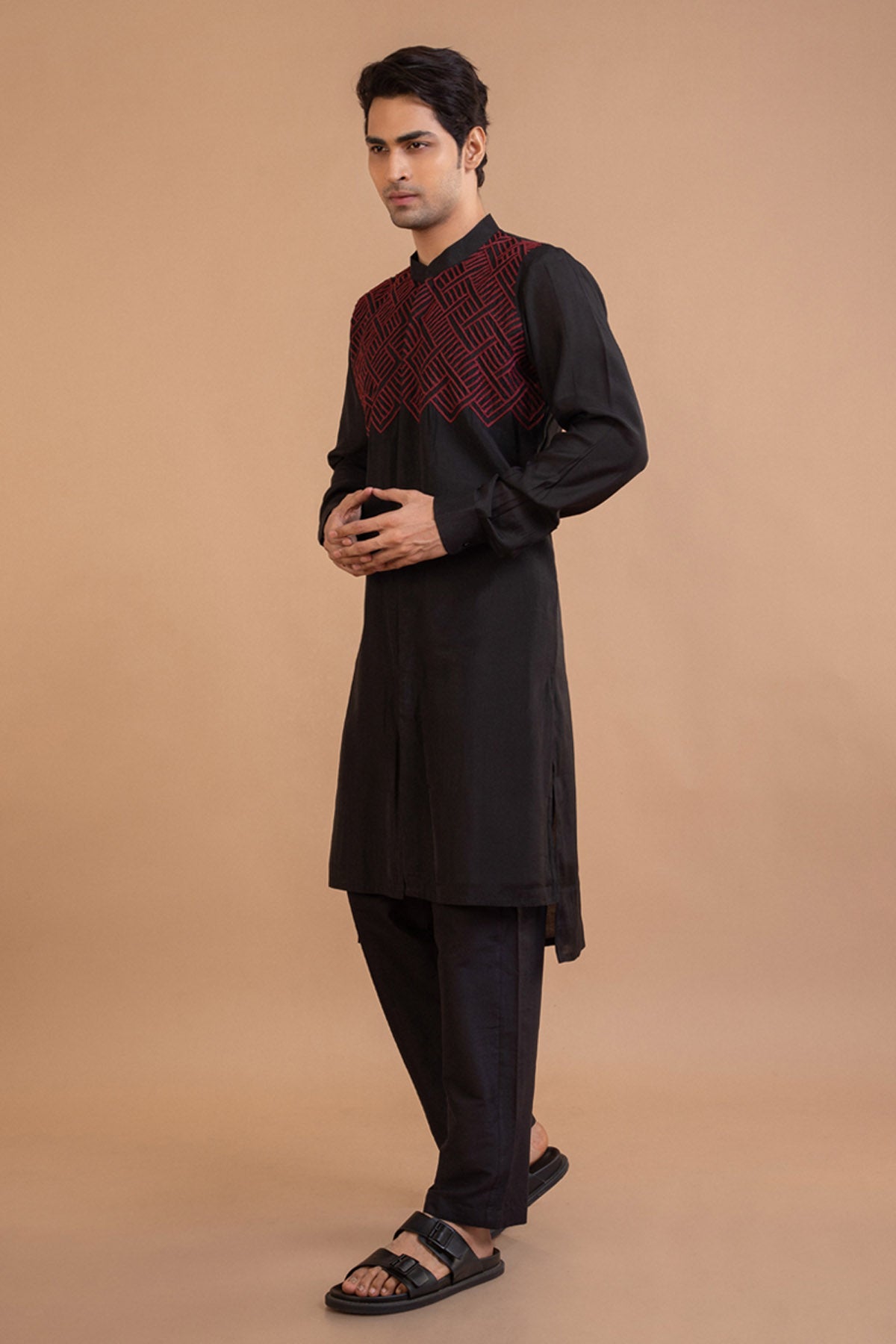 Black Roman Silk Kurta Set