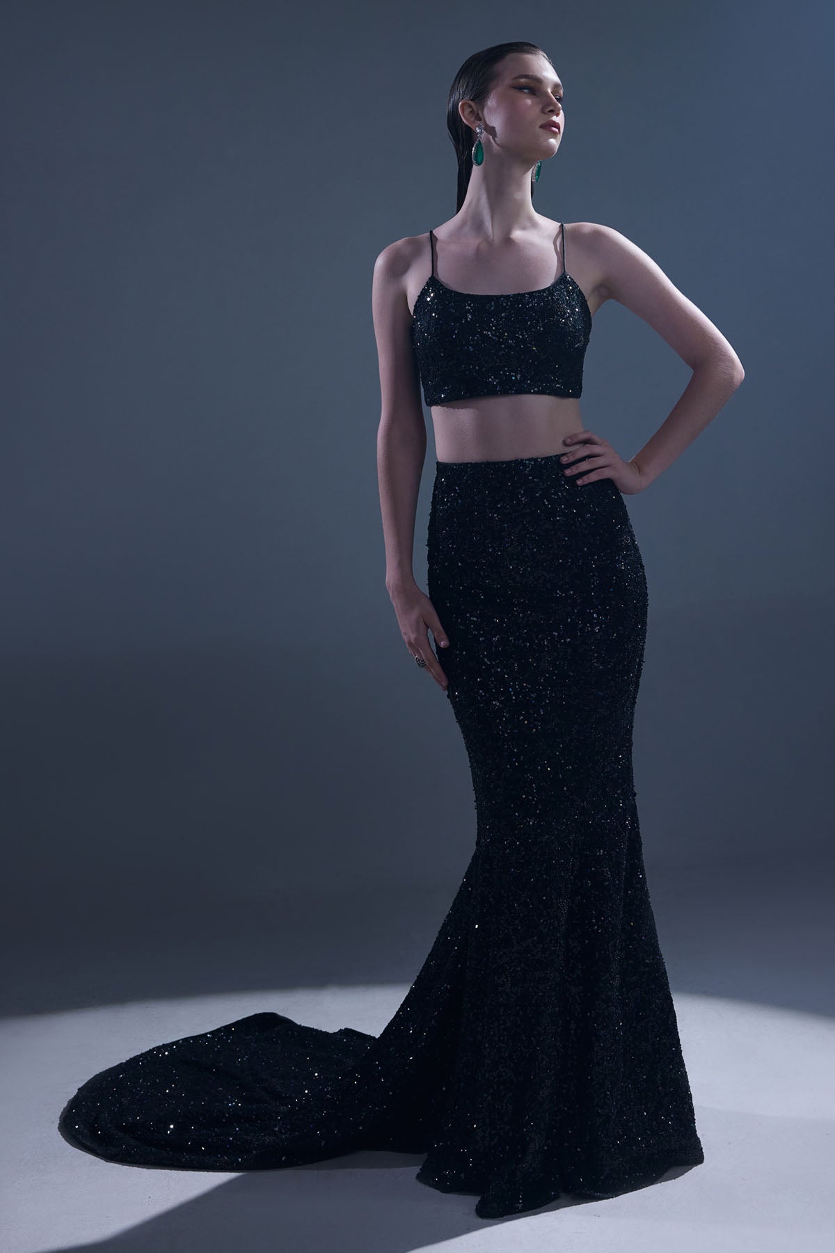 Black Sequins Lehenga & Cape Set