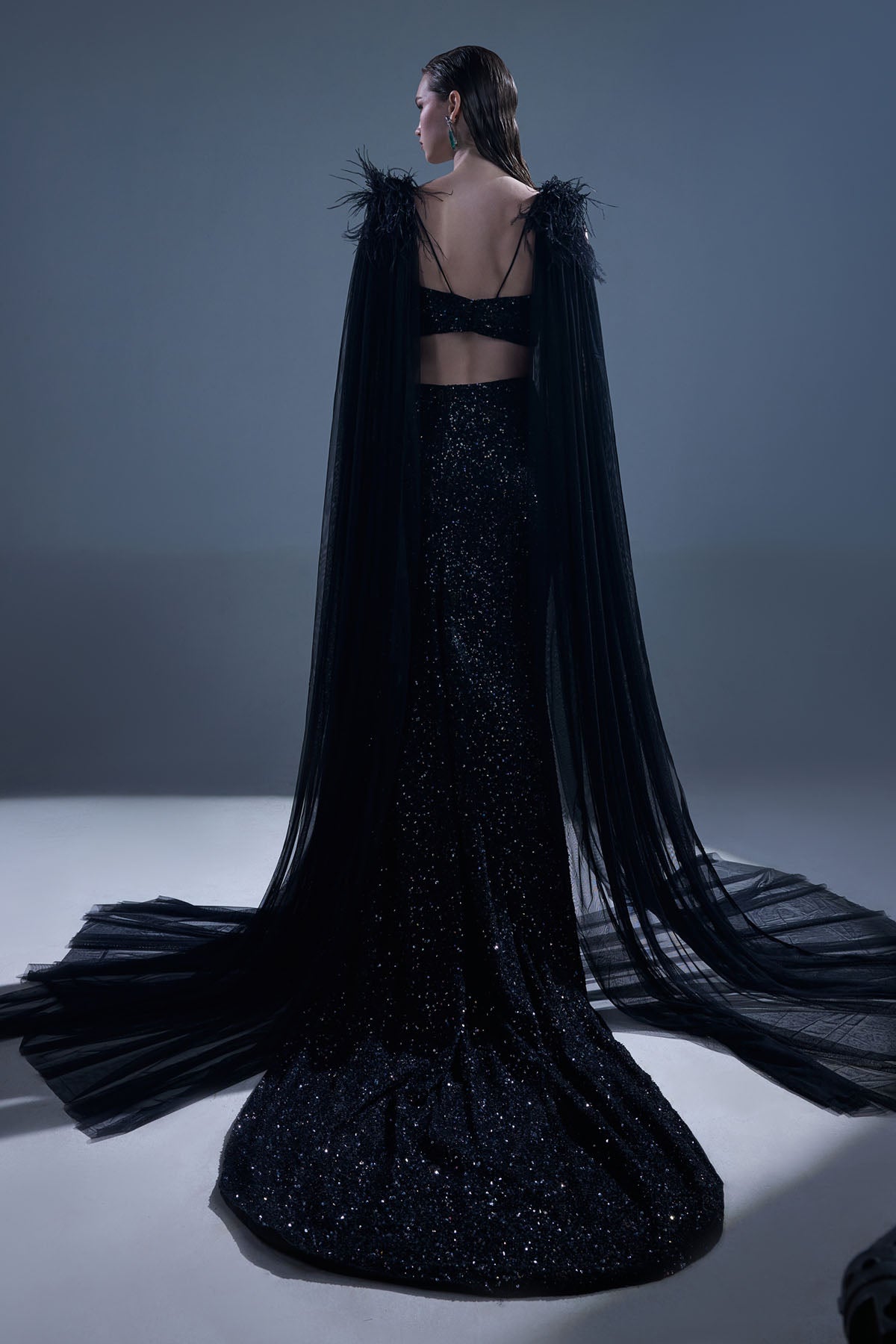 Black Sequins Lehenga & Cape Set