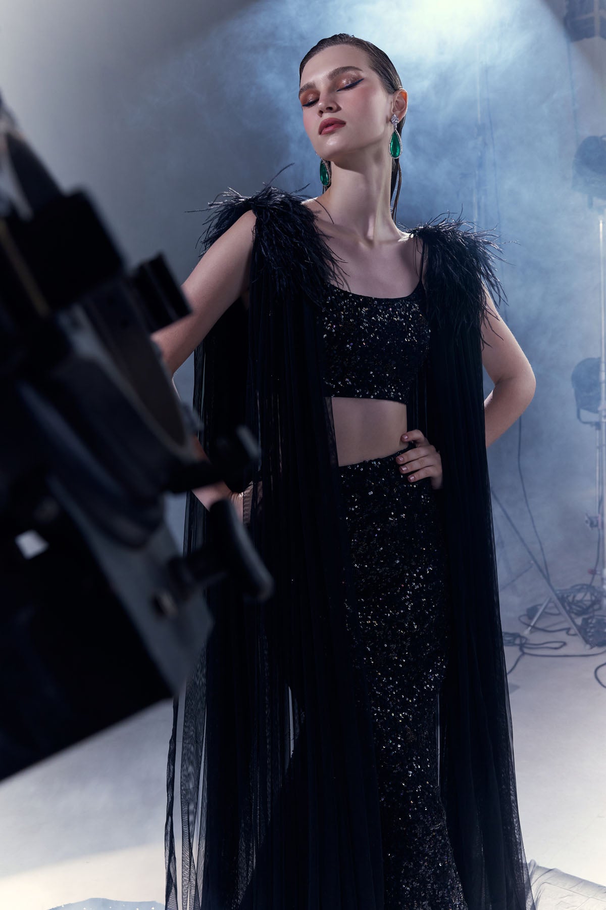 Black Sequins Lehenga & Cape Set