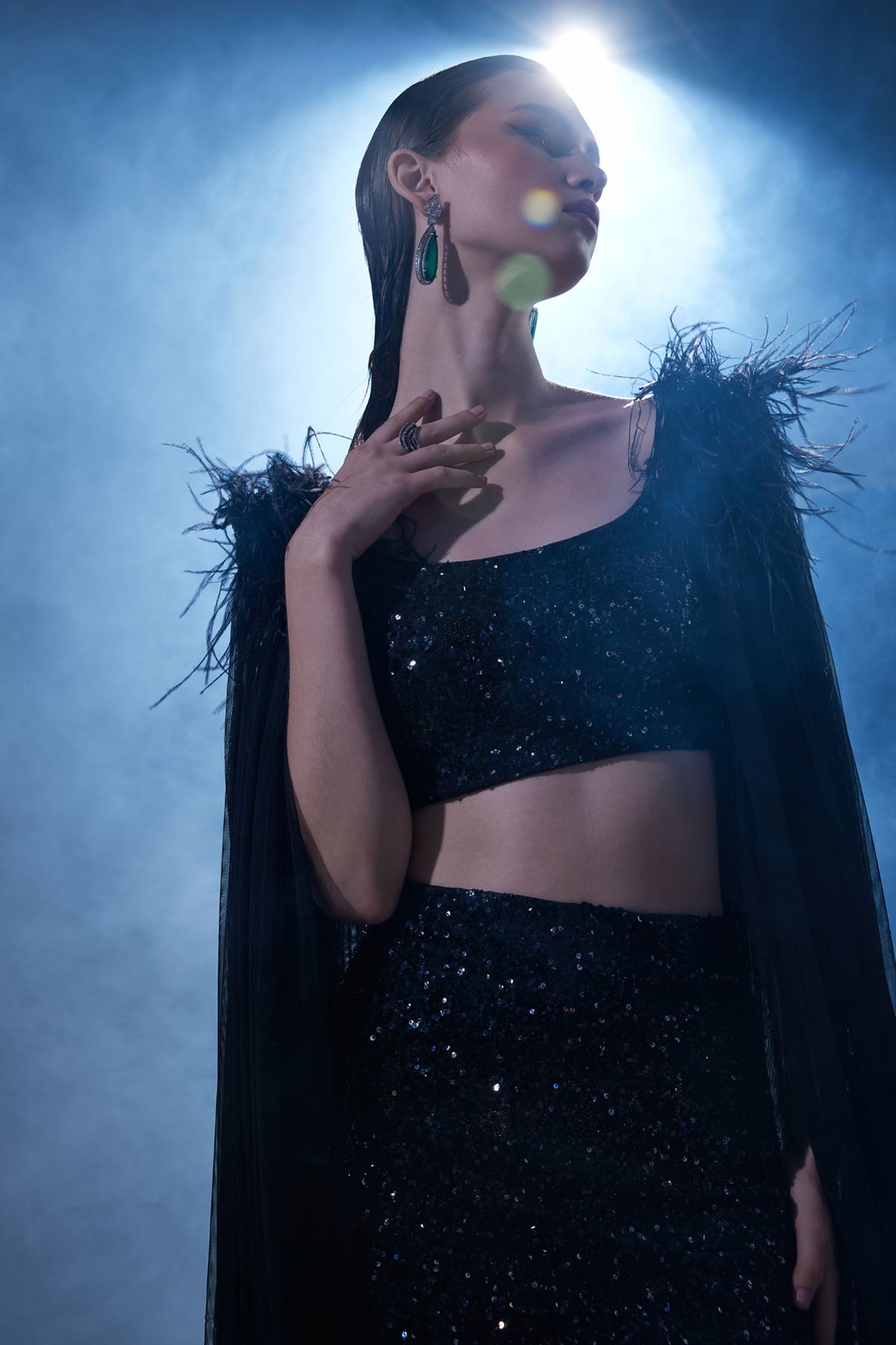 Black Sequins Lehenga & Cape Set