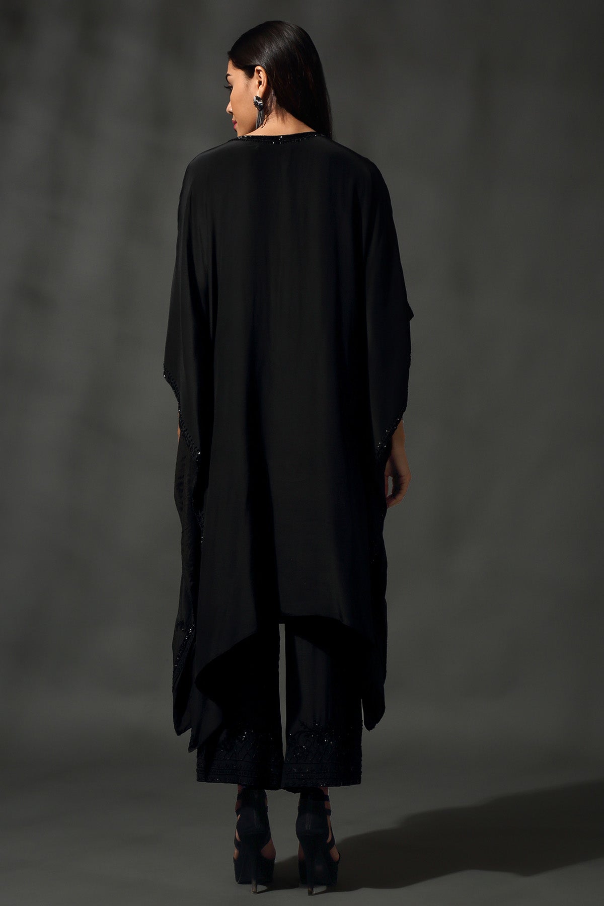 Black Sequins & Beads Kaftan Set