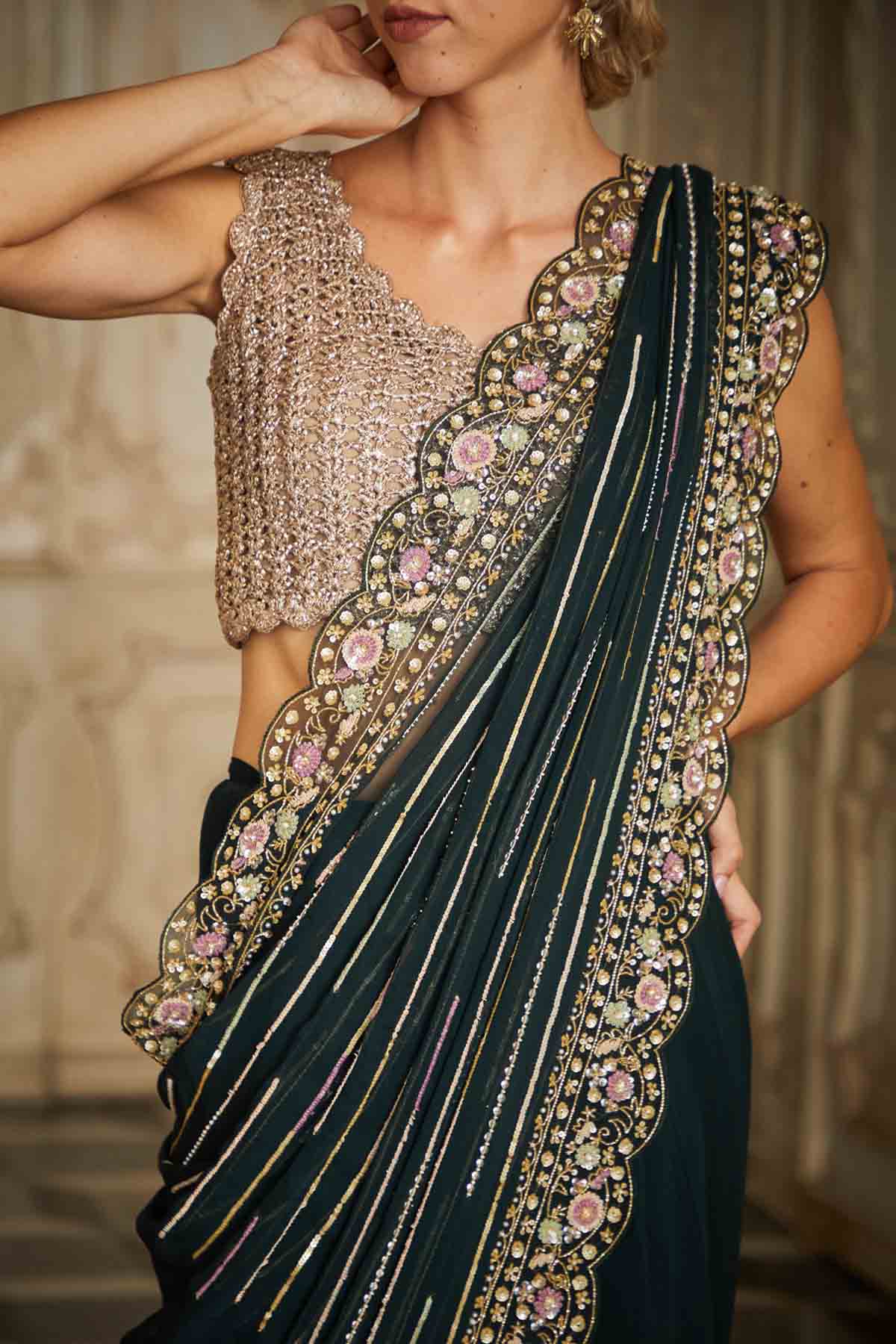 Black Silk Embroidered Saree