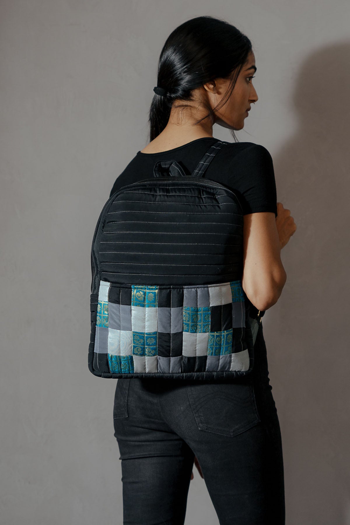 Black Silk Godhadi Patchwork Bag