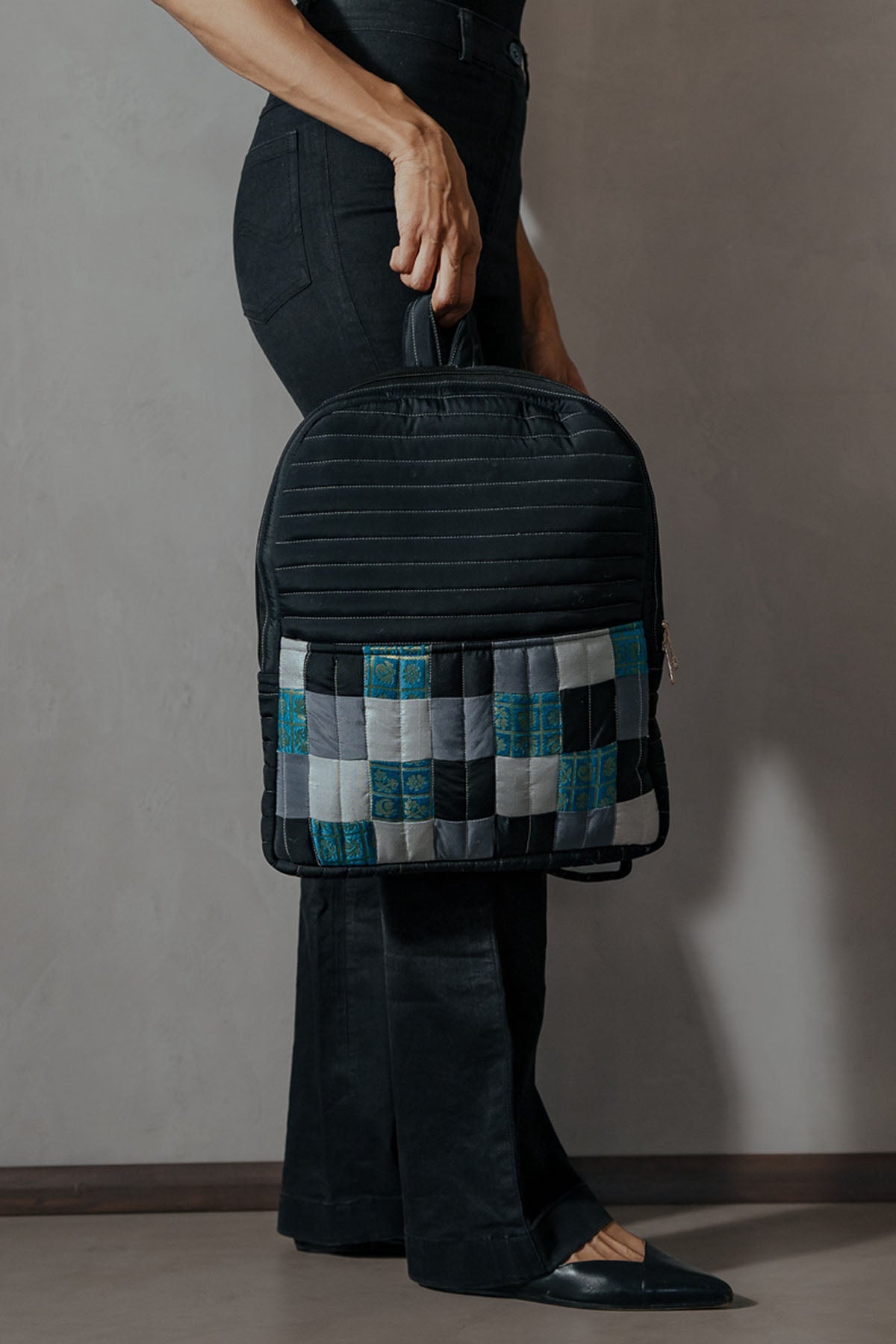 Black Silk Godhadi Patchwork Bag