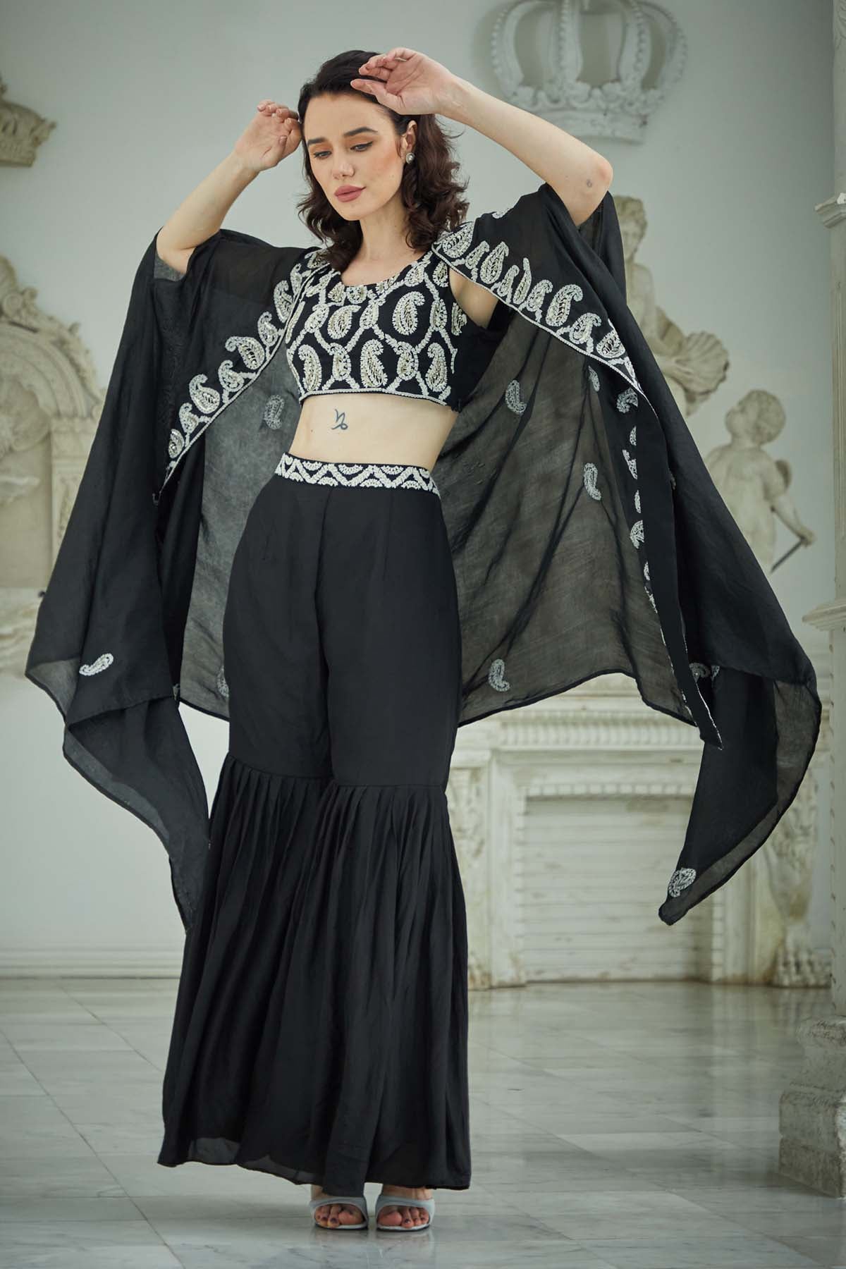 Black Silk Palazzo & Jacket Set
