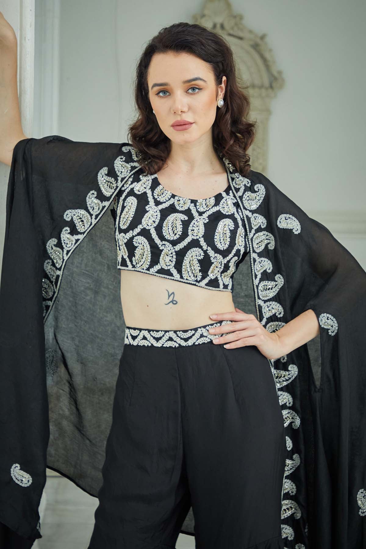 Black Silk Palazzo & Jacket Set