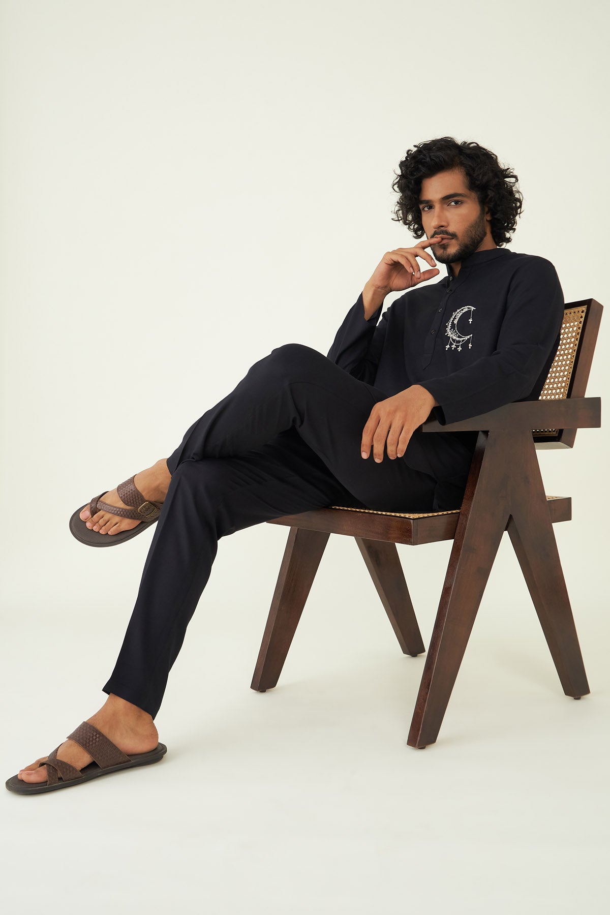 Black Silk Rayon Kurta Set