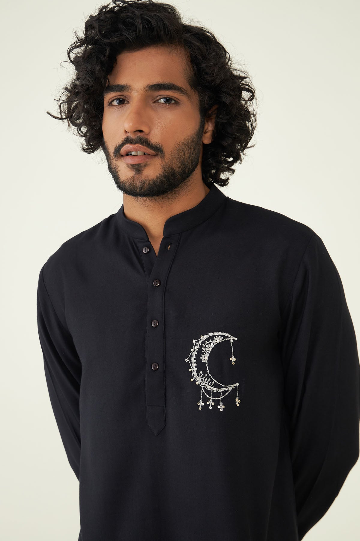 Black Silk Rayon Kurta Set