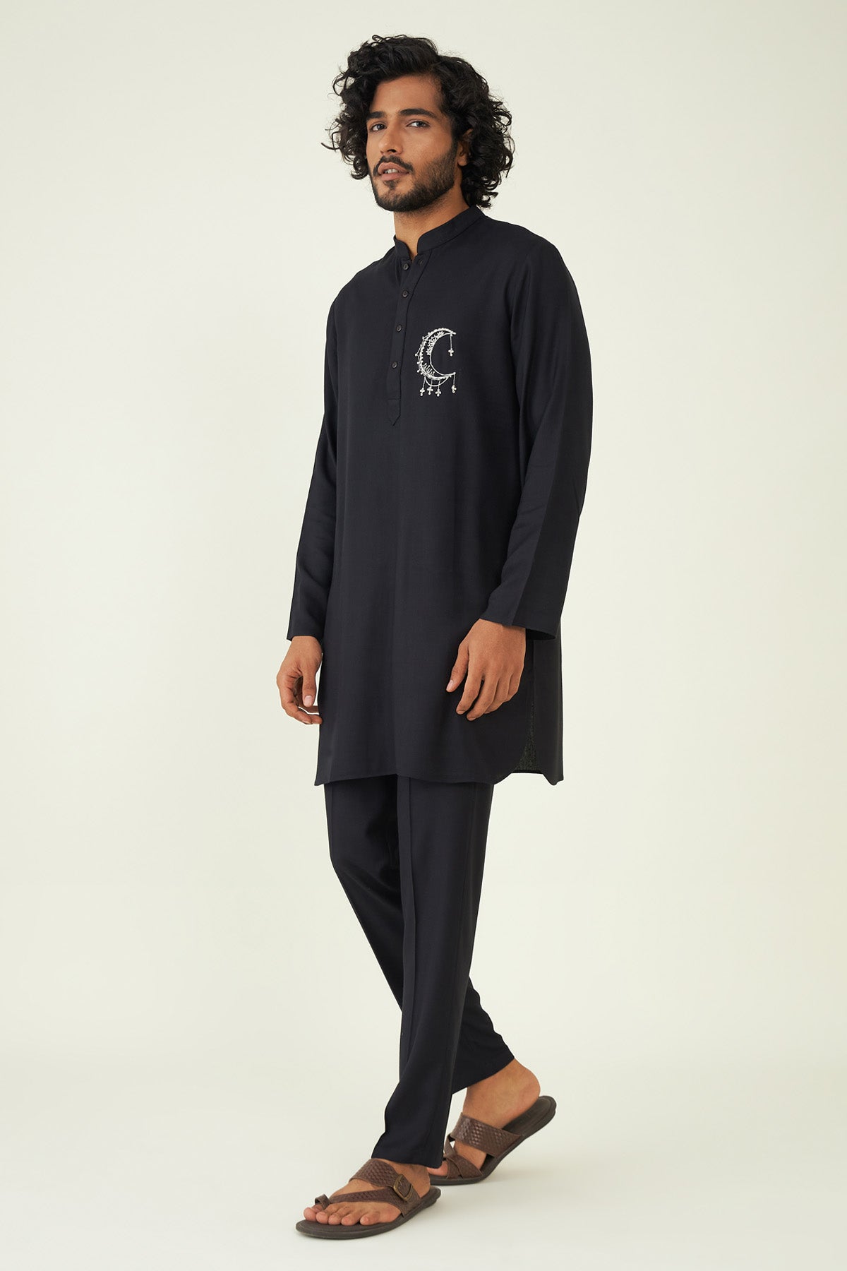 Black Silk Rayon Kurta Set