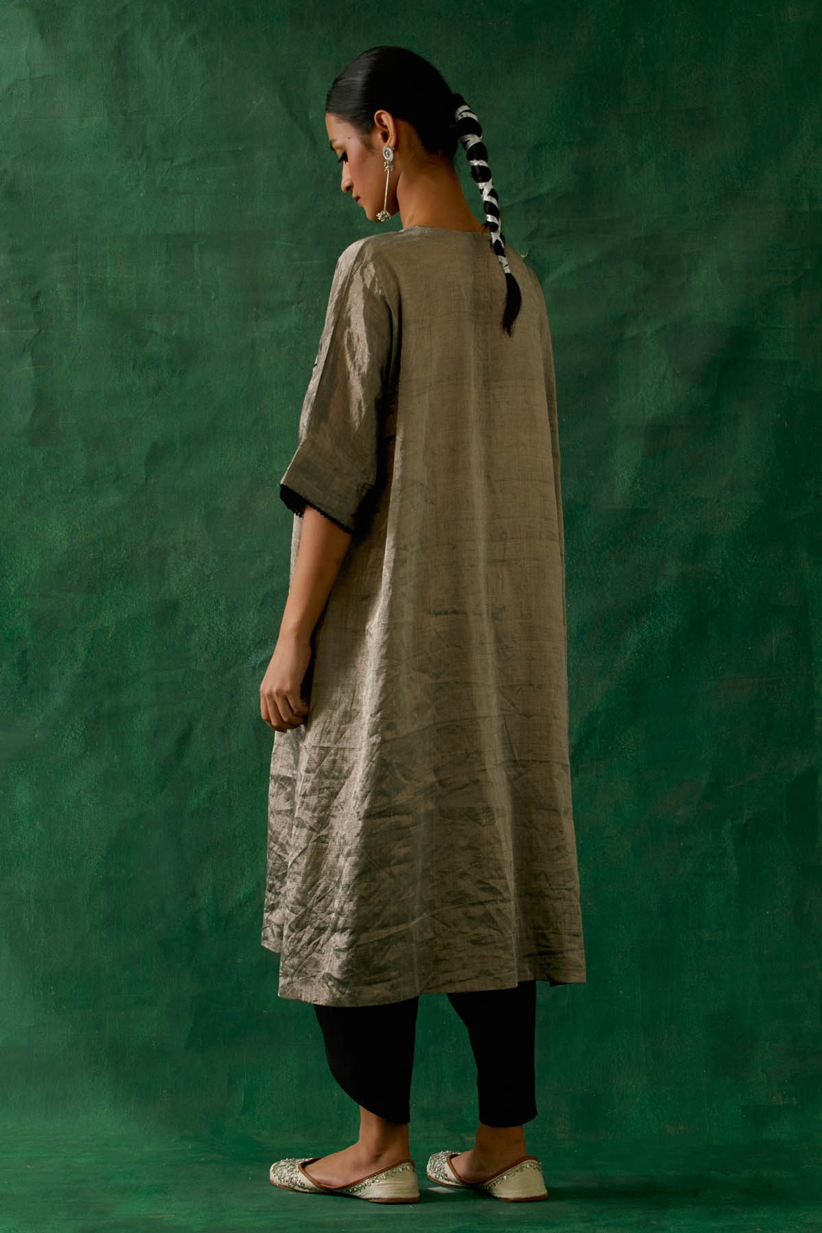 Silver Long Kurta & Black Dhoti