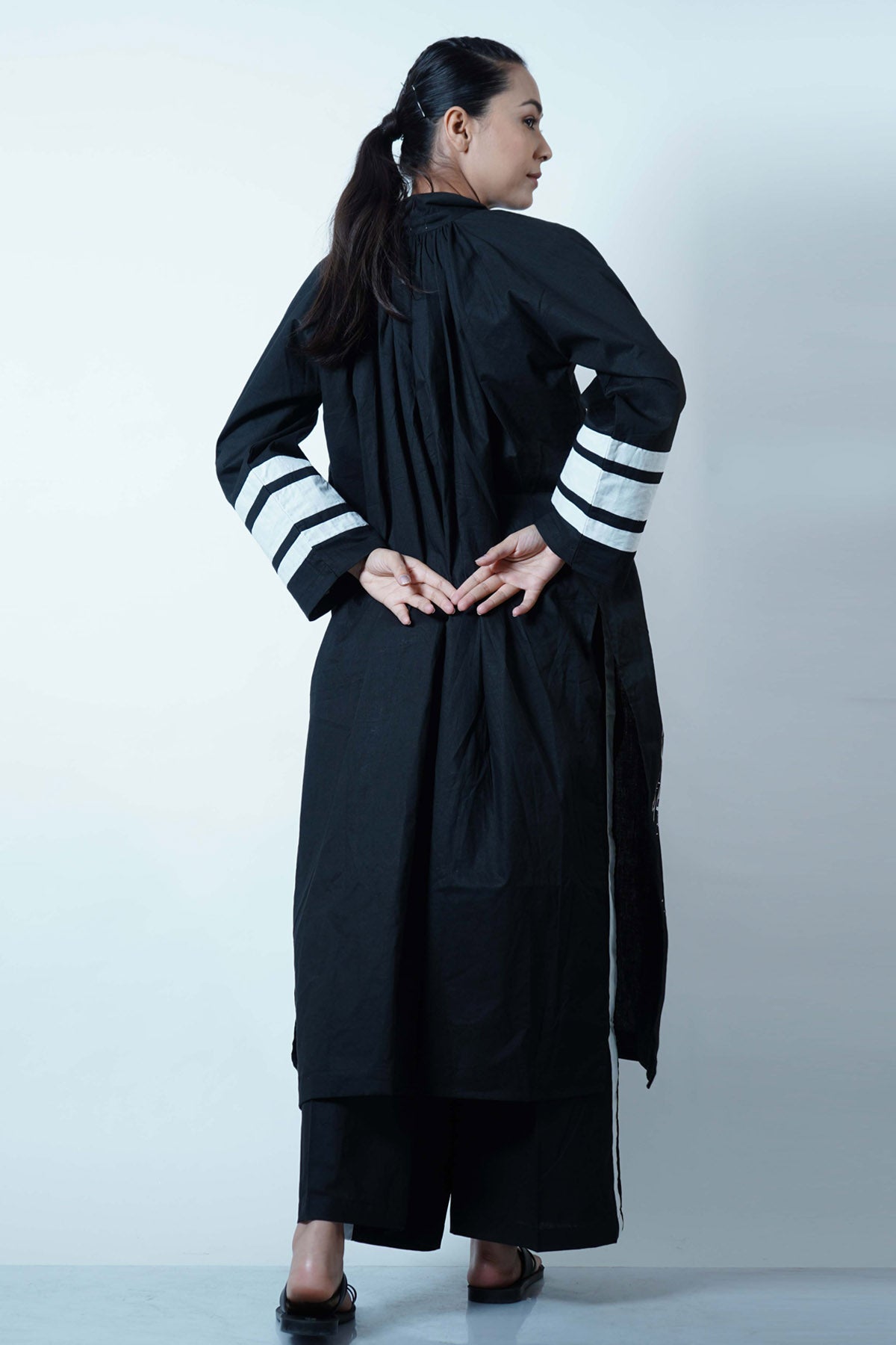 Black Cotton Poplin Kurta Set