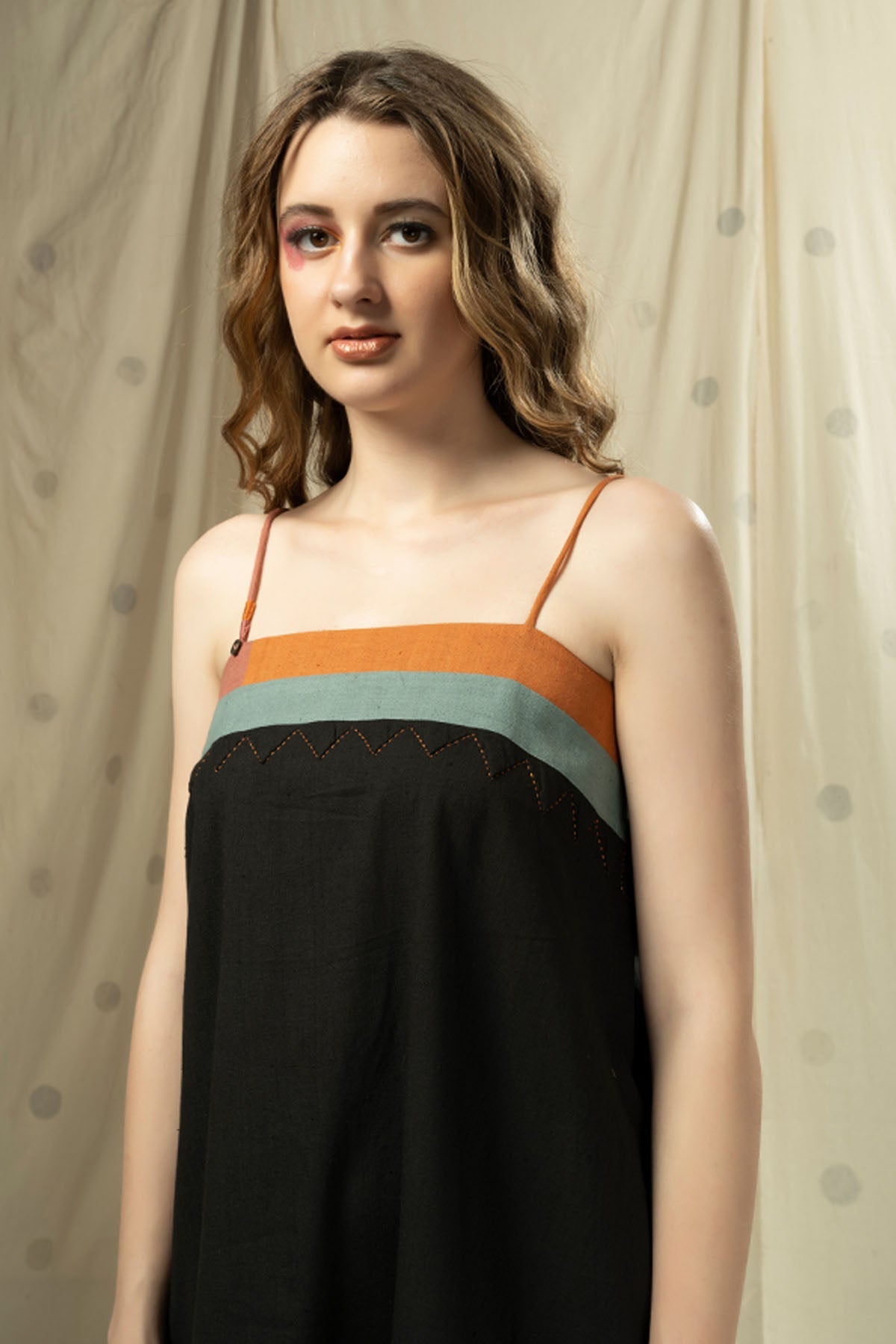 Black Soft textile Cotton Stripes Dress