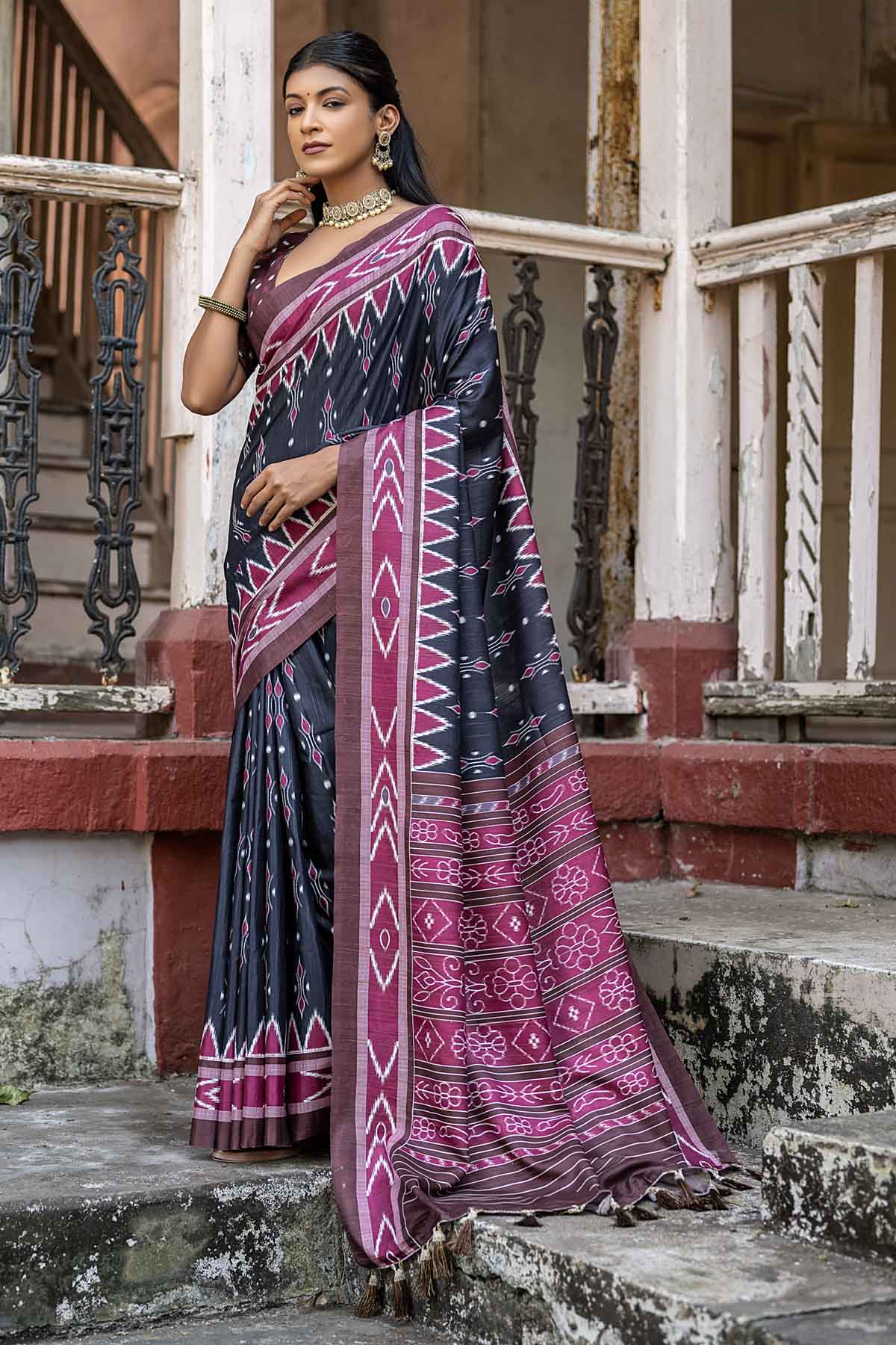 Black Temple Border Saree