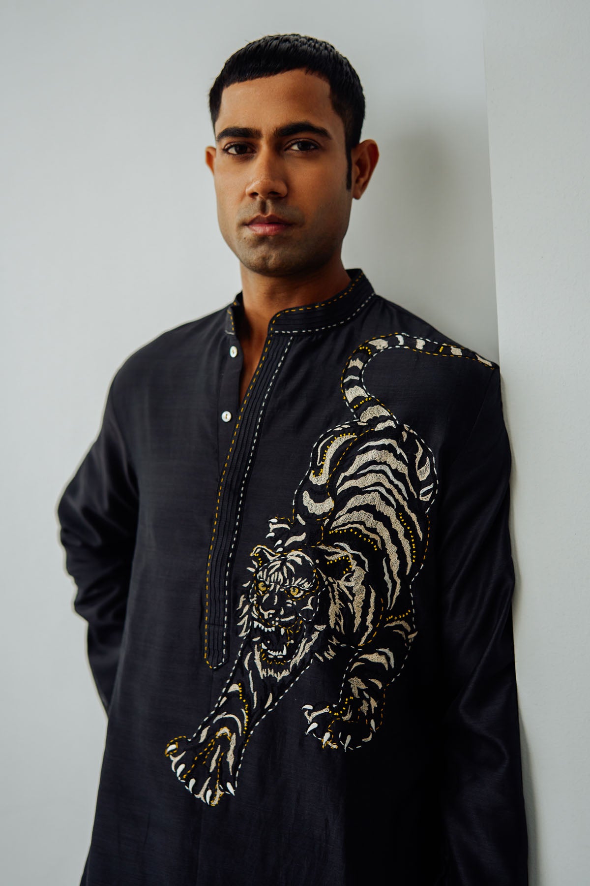 Black Tiger Prowl Resham Kurta Set