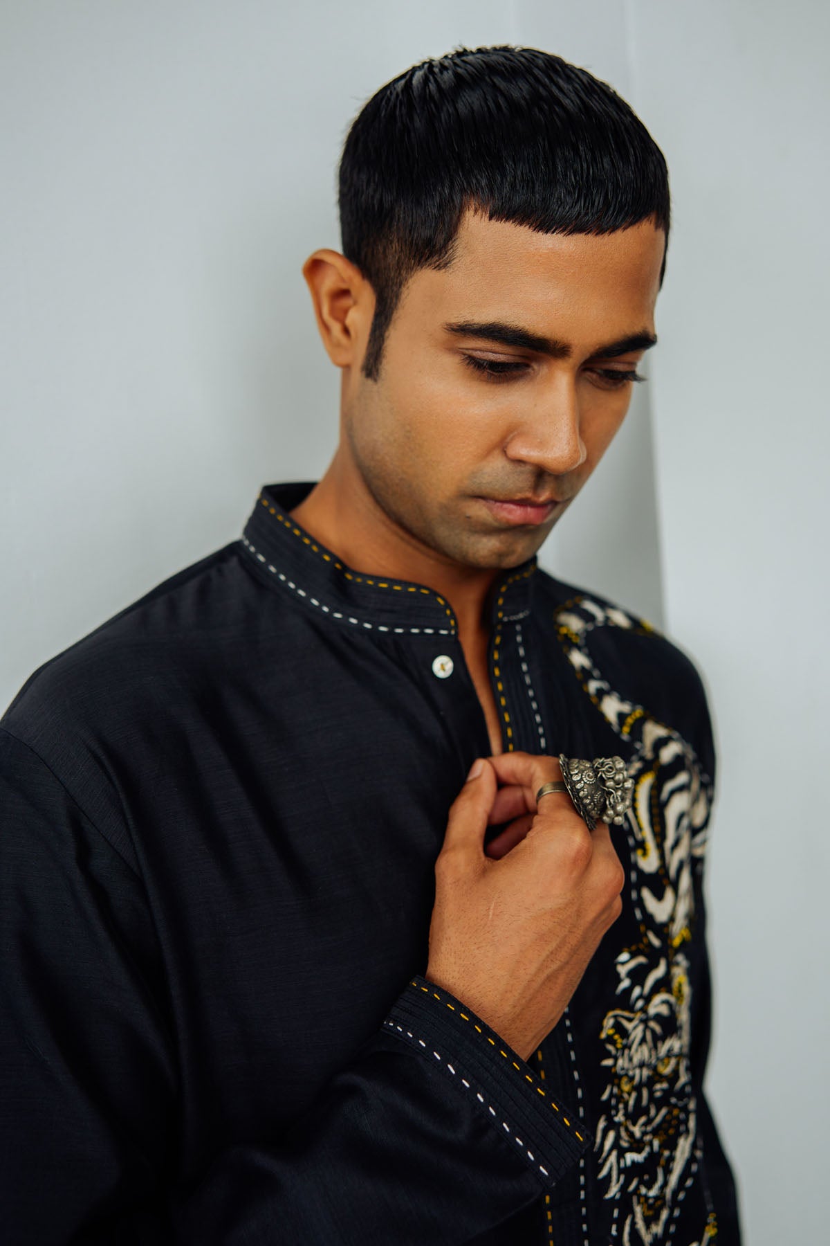 Black Tiger Prowl Resham Kurta Set