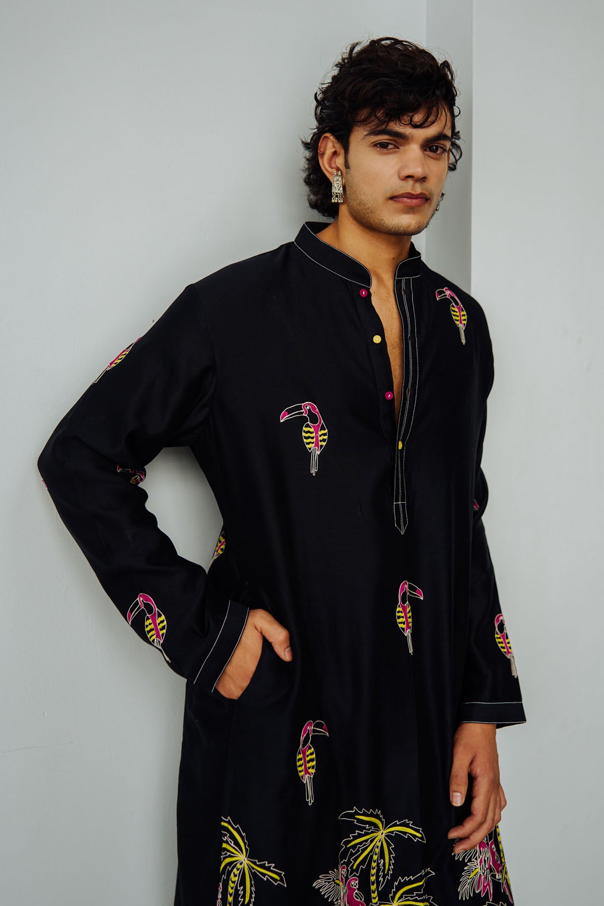 Black Tropical Aari Kurta Set