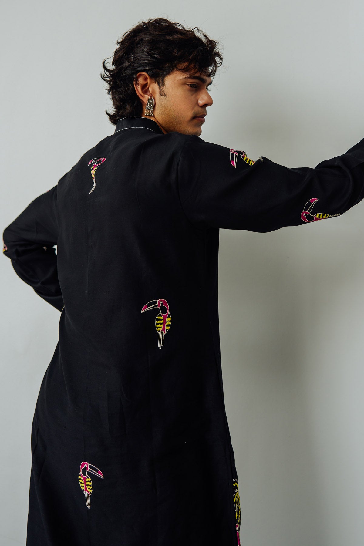 Black Tropical Aari Kurta Set