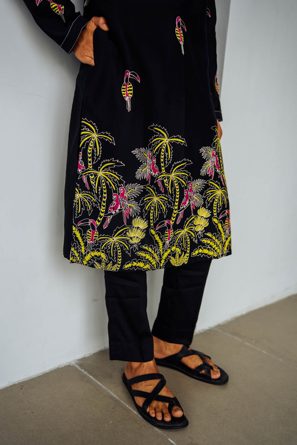 Black Tropical Aari Kurta Set