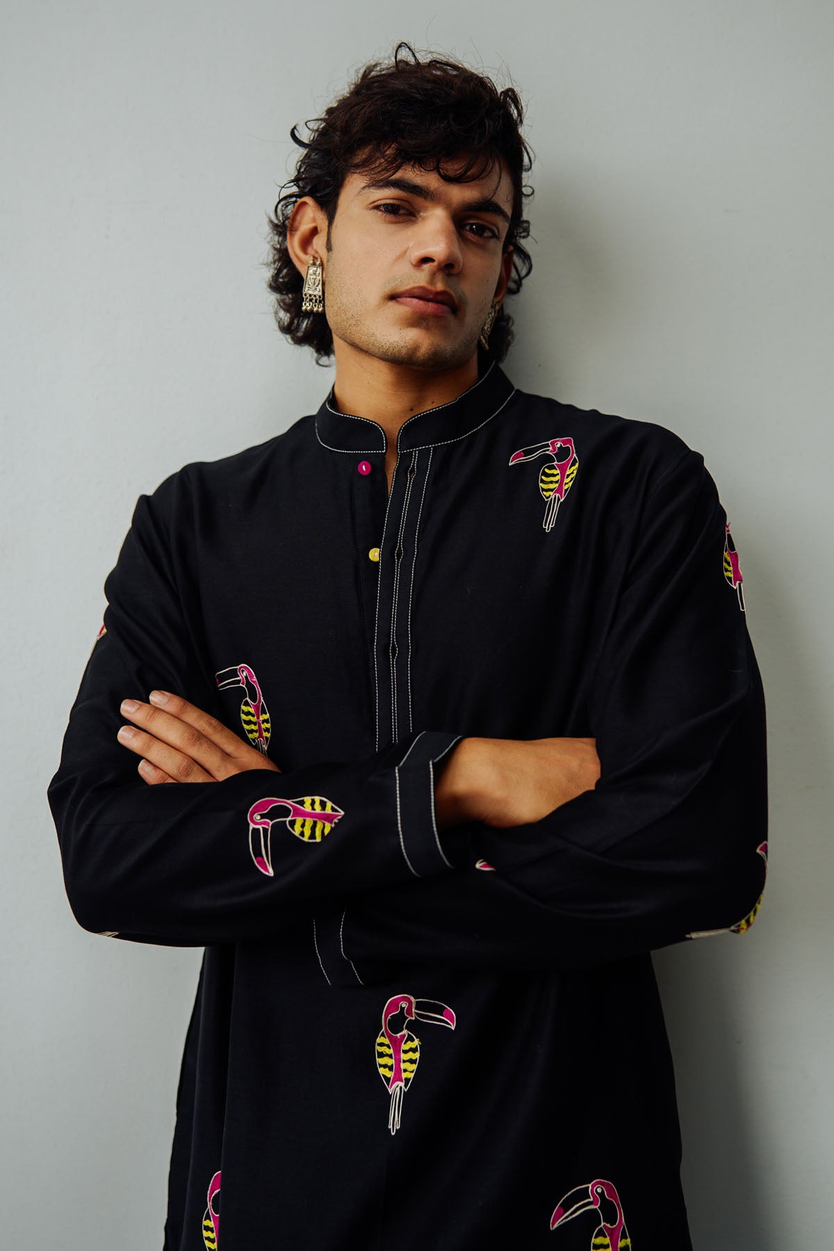 Black Tropical Aari Kurta Set