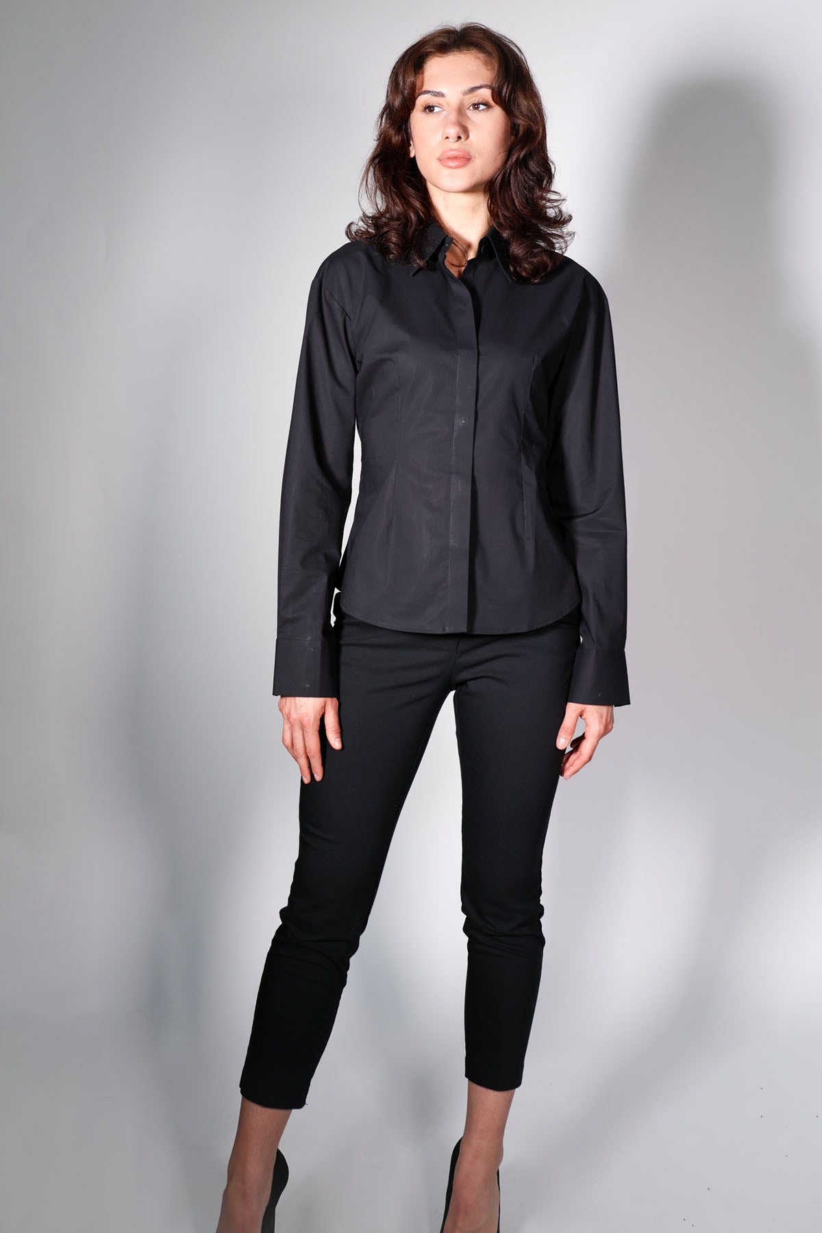 Black 100% Poplin Corset Shirt
