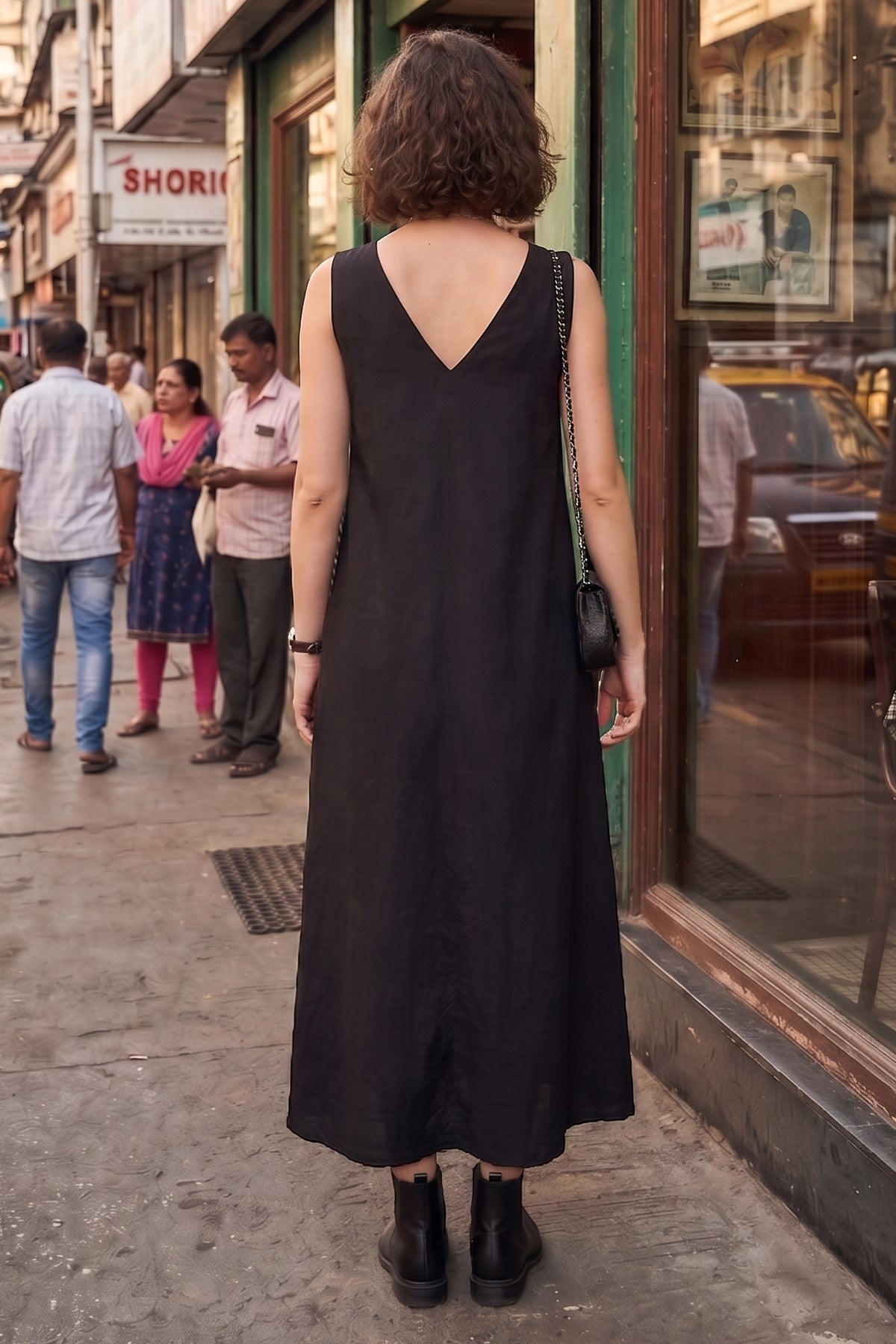 Black A-Line Cotton Maxi Dress