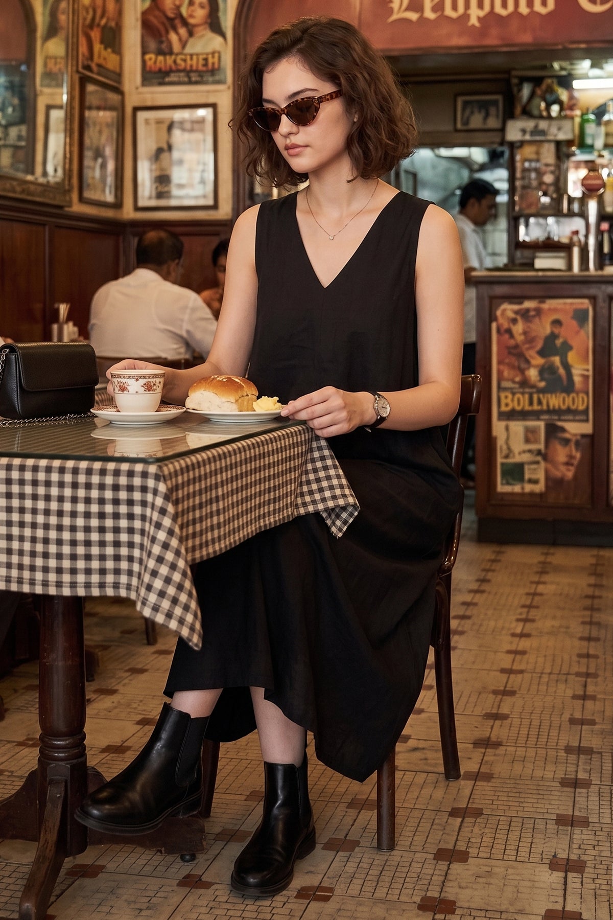 Black A-Line Cotton Maxi Dress
