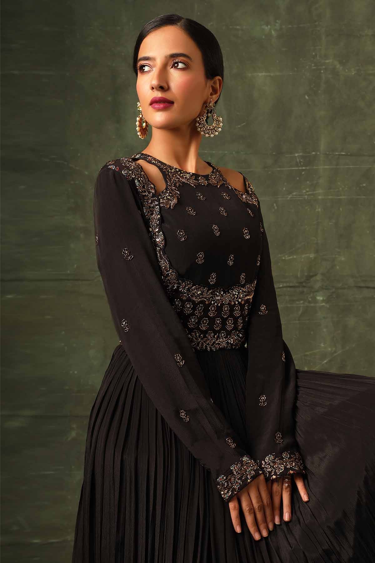 Black Ajrakh Gathered Maxi Dress