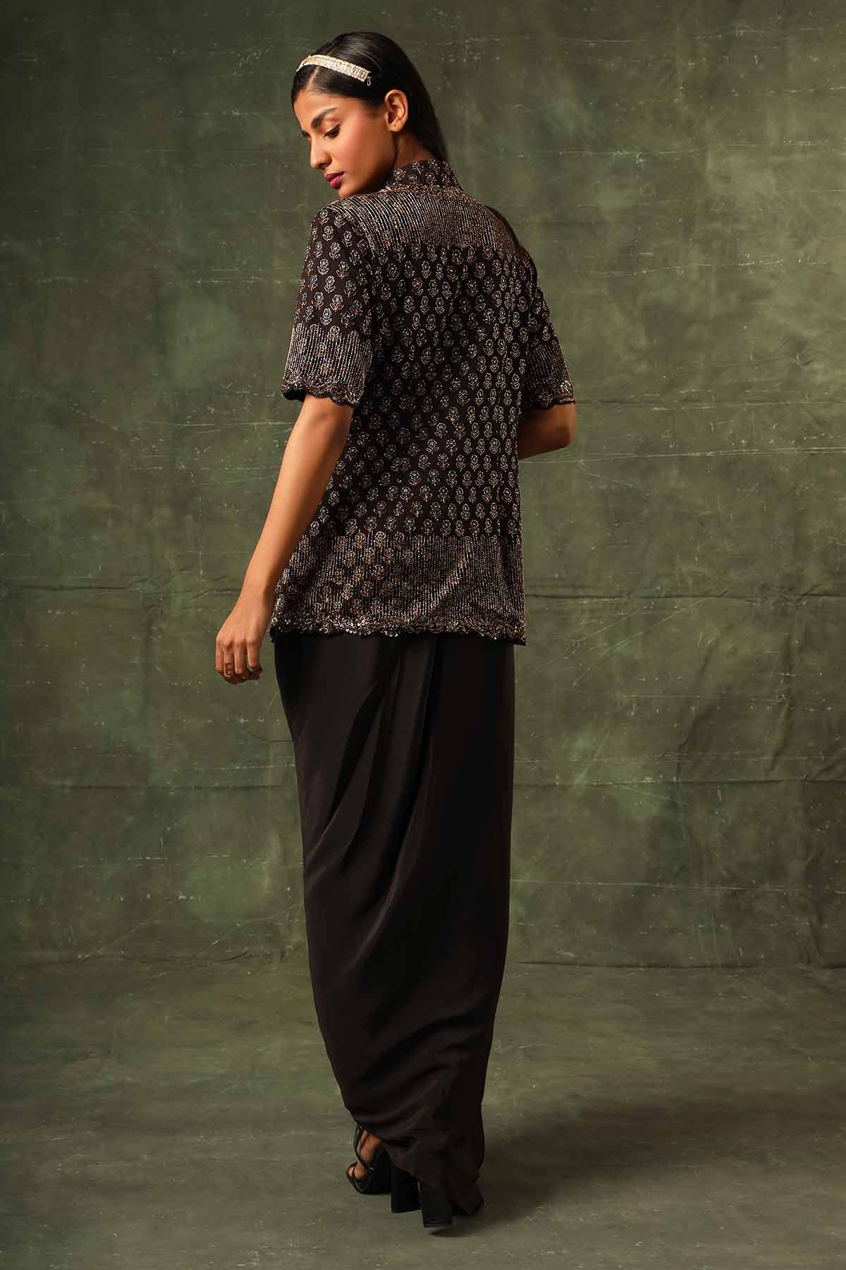 Black Ajrakh Jacket & Skirt