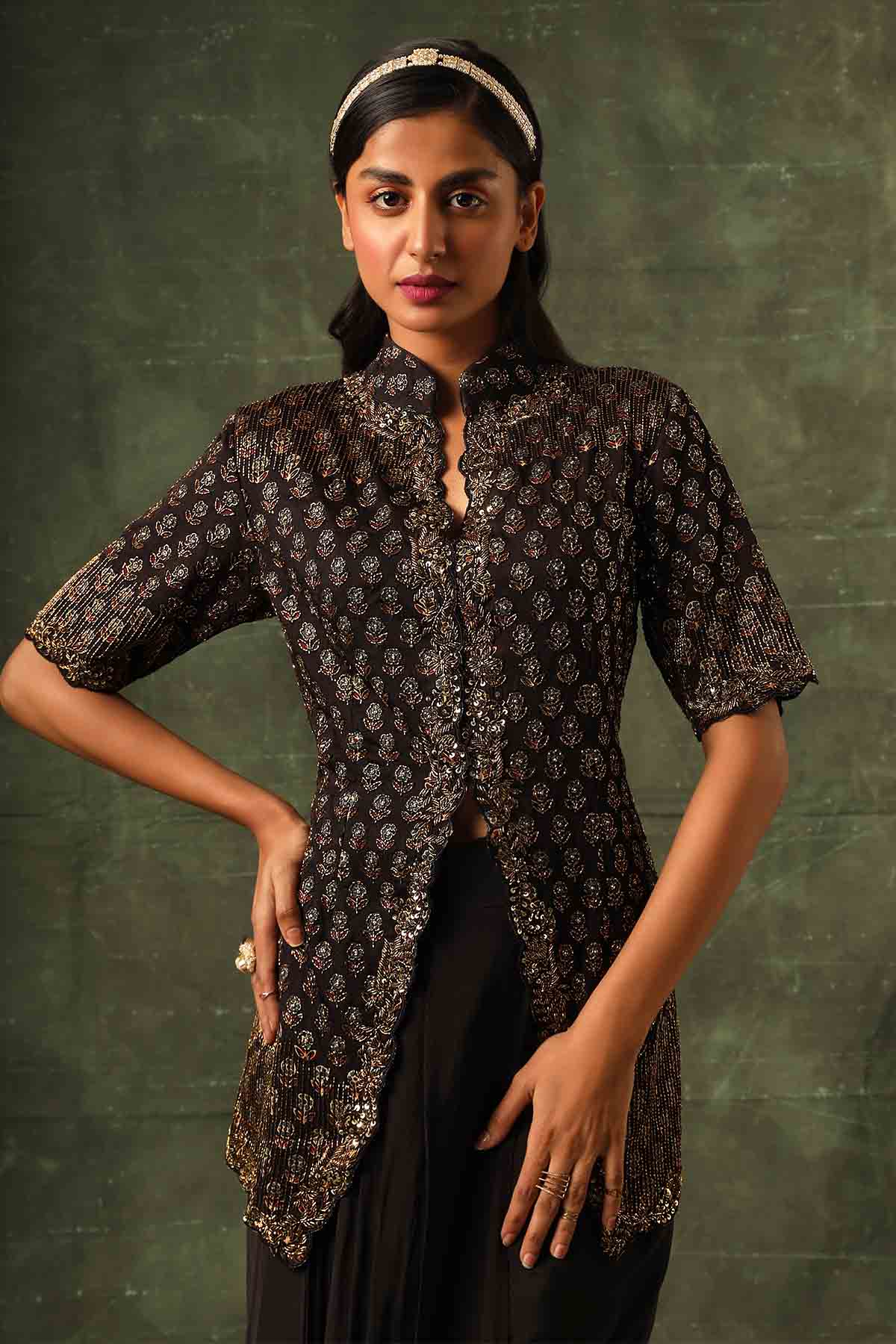 Black Ajrakh Jacket & Skirt