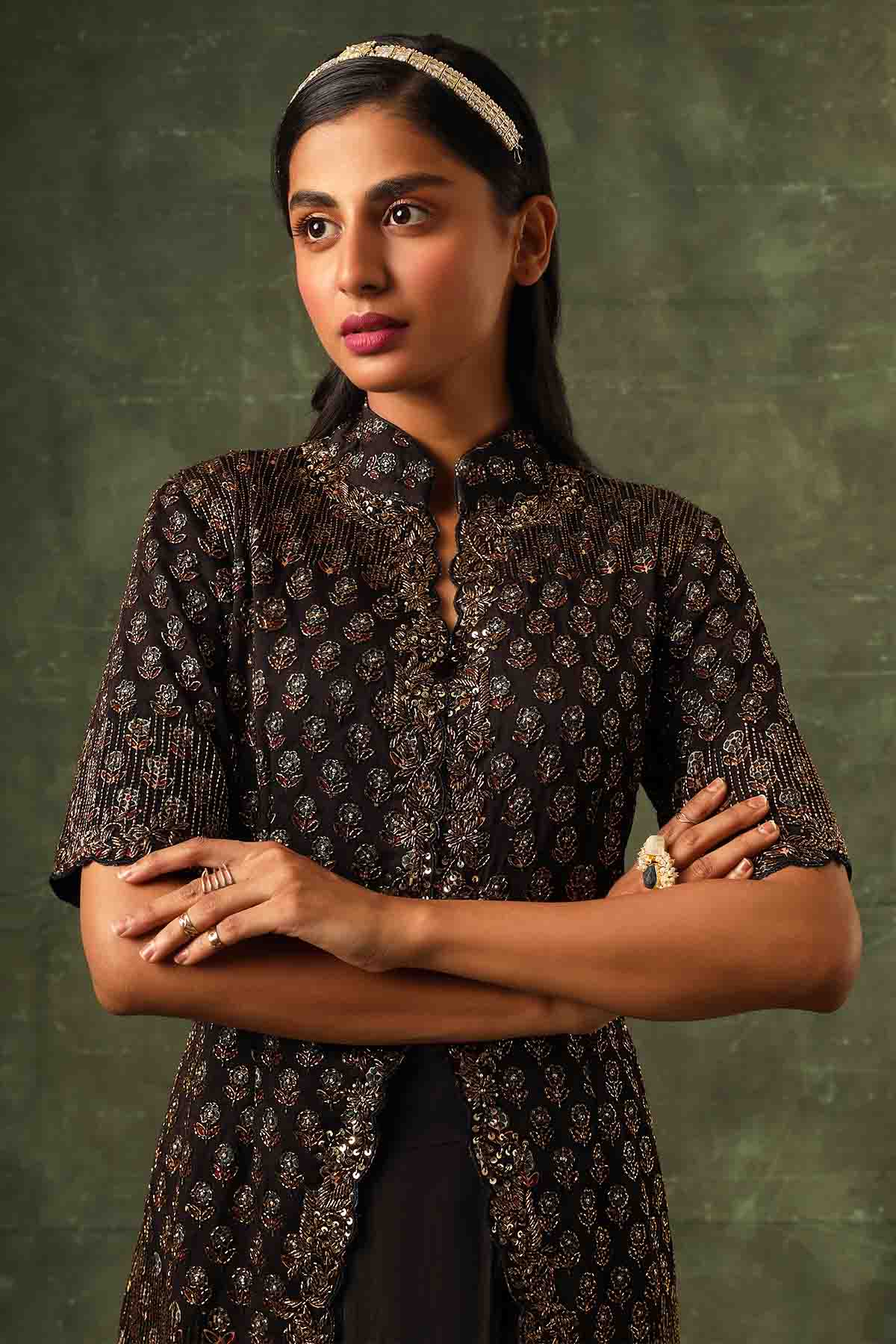 Black Ajrakh Jacket & Skirt