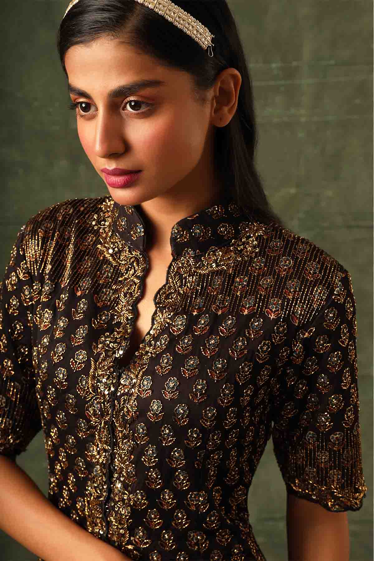 Black Ajrakh Jacket & Skirt