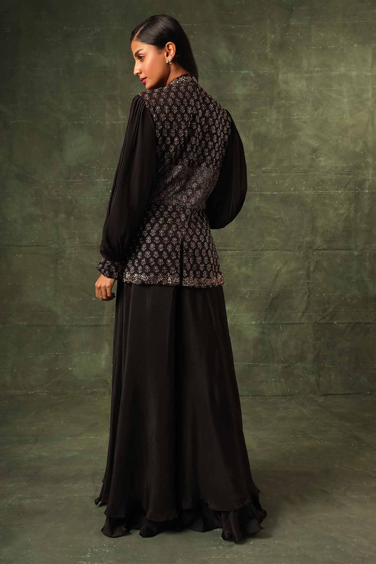 Black Ajrakh Peplum Top & Pants