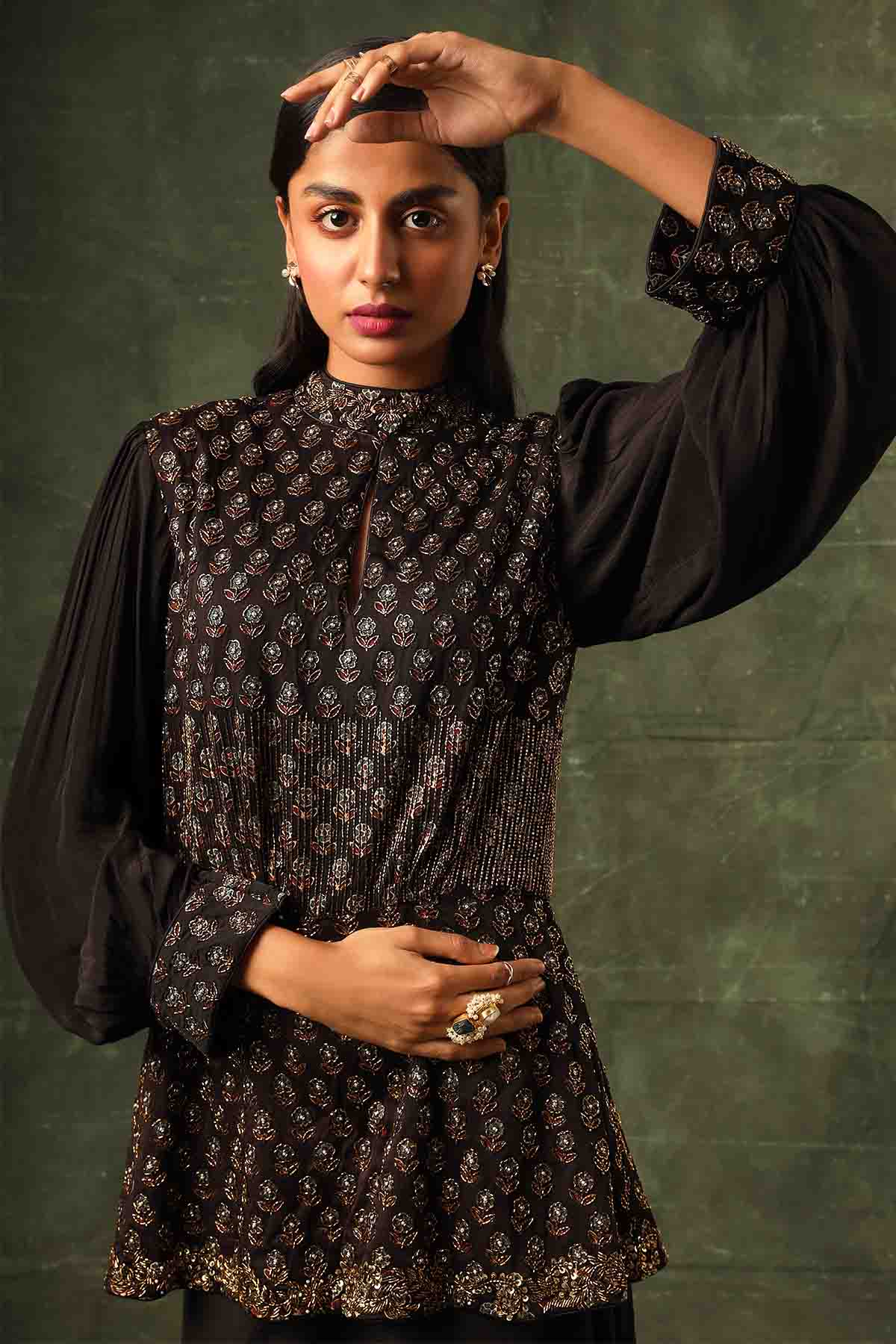 Black Ajrakh Peplum Top & Pants