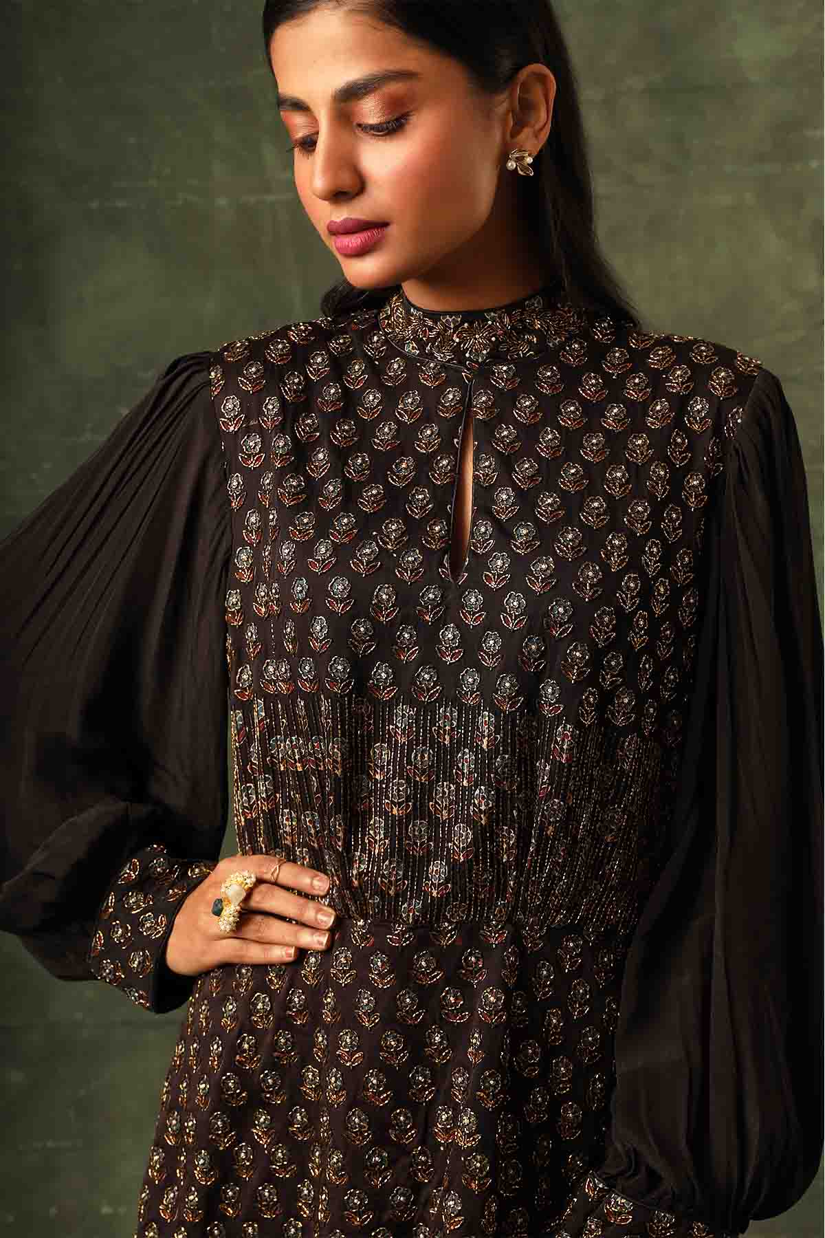 Black Ajrakh Peplum Top & Pants
