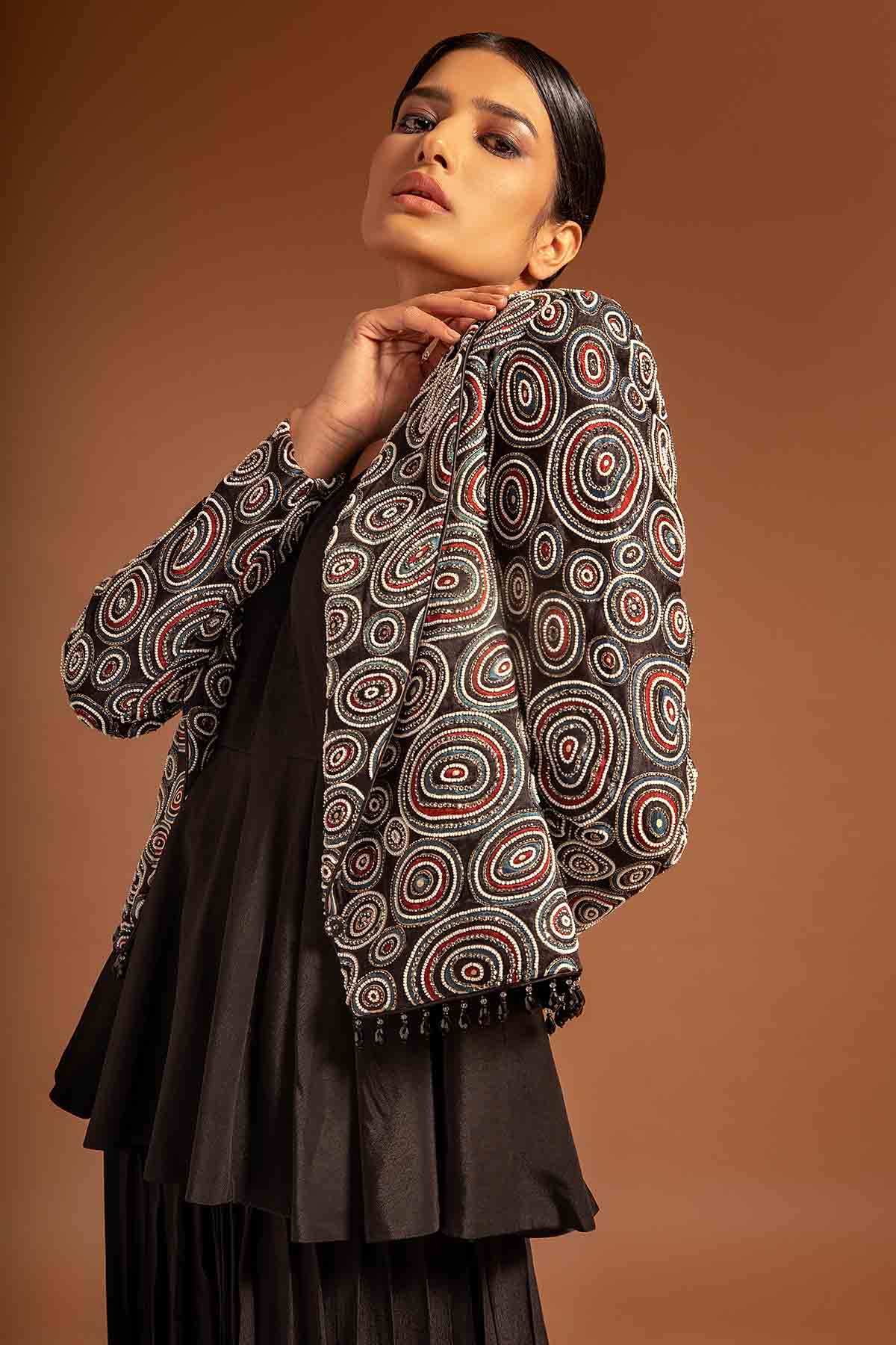 Ajrakh Print Black Jacket Set