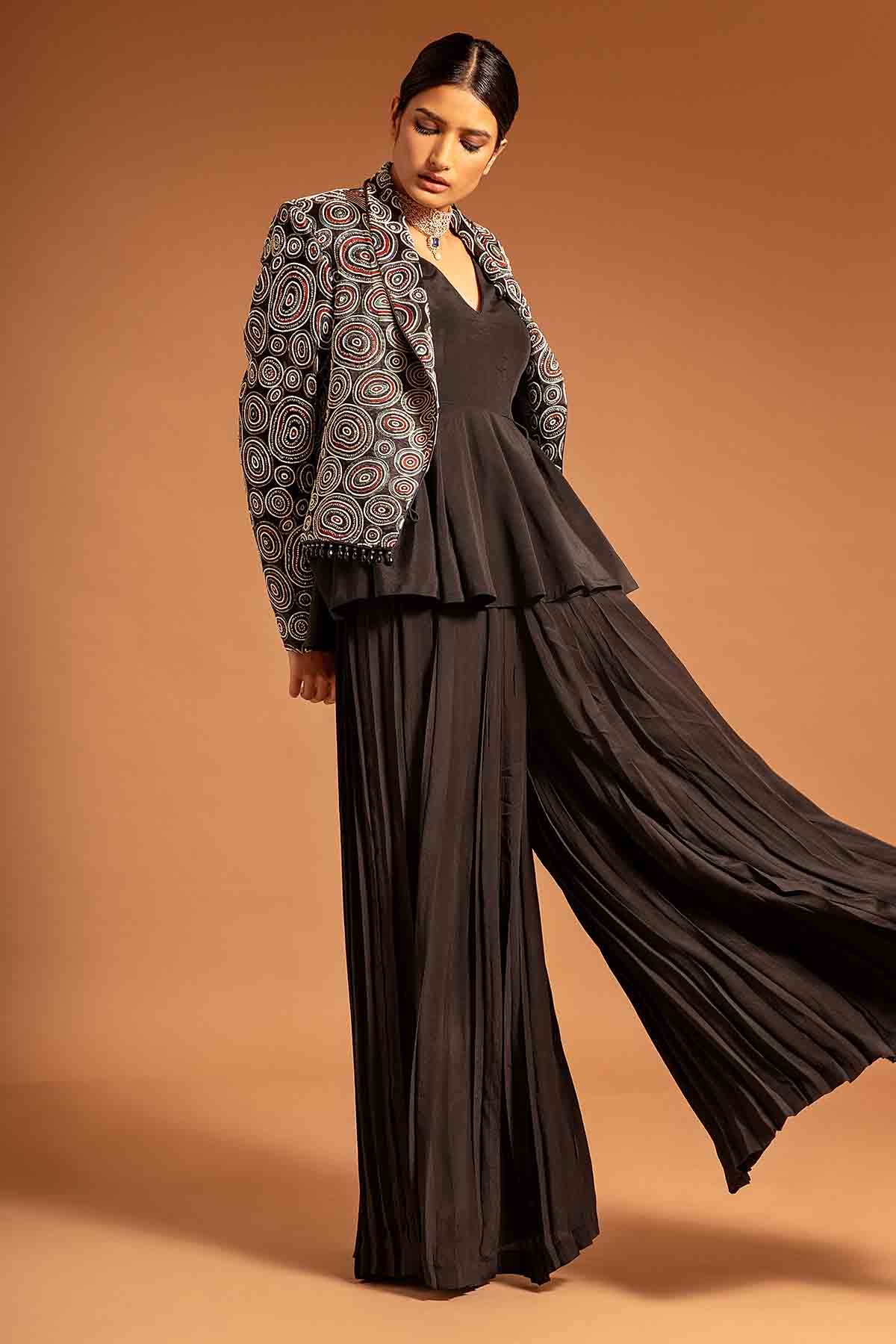 Ajrakh Print Black Jacket Set