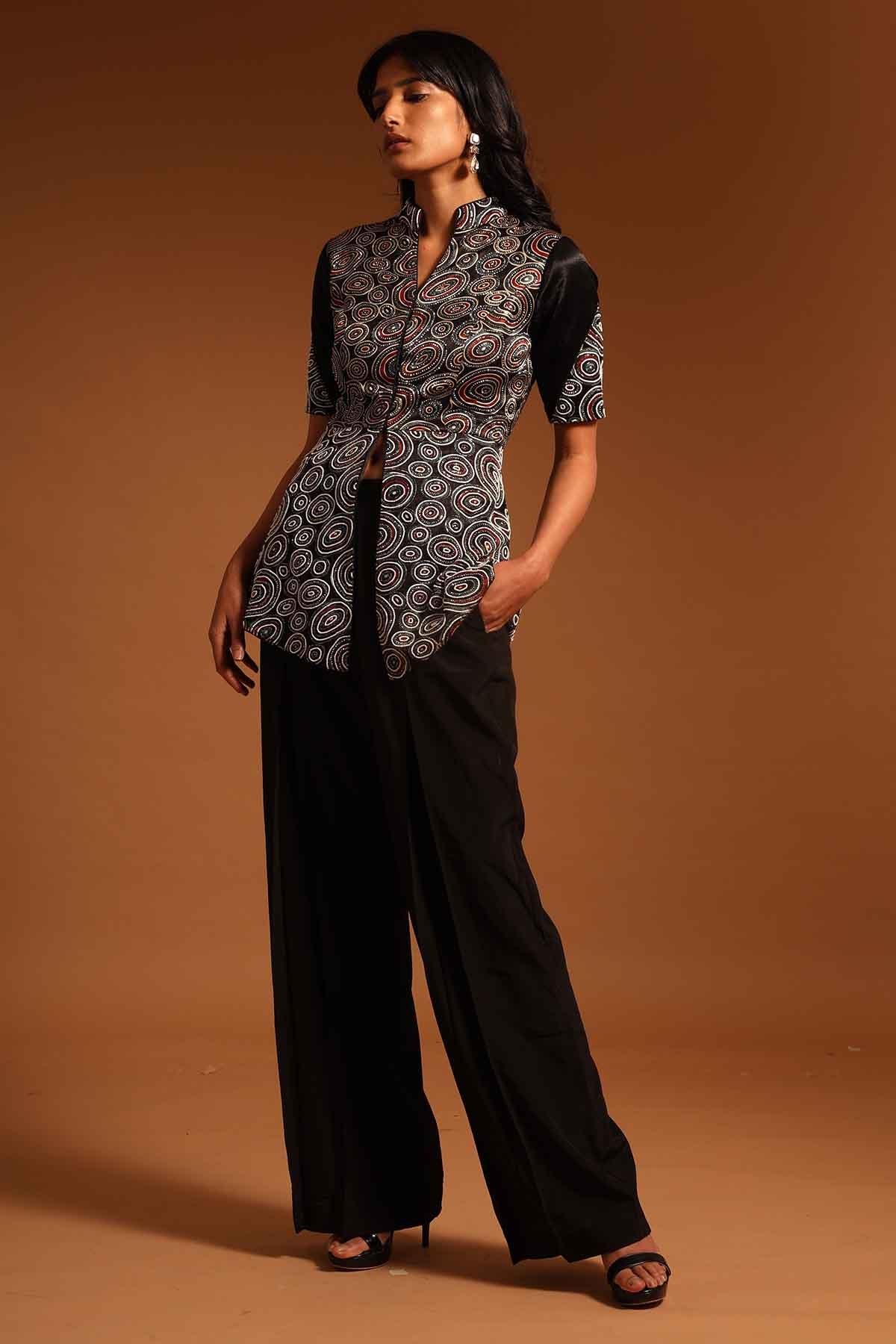 Black Ajrakh Print Jacket Set