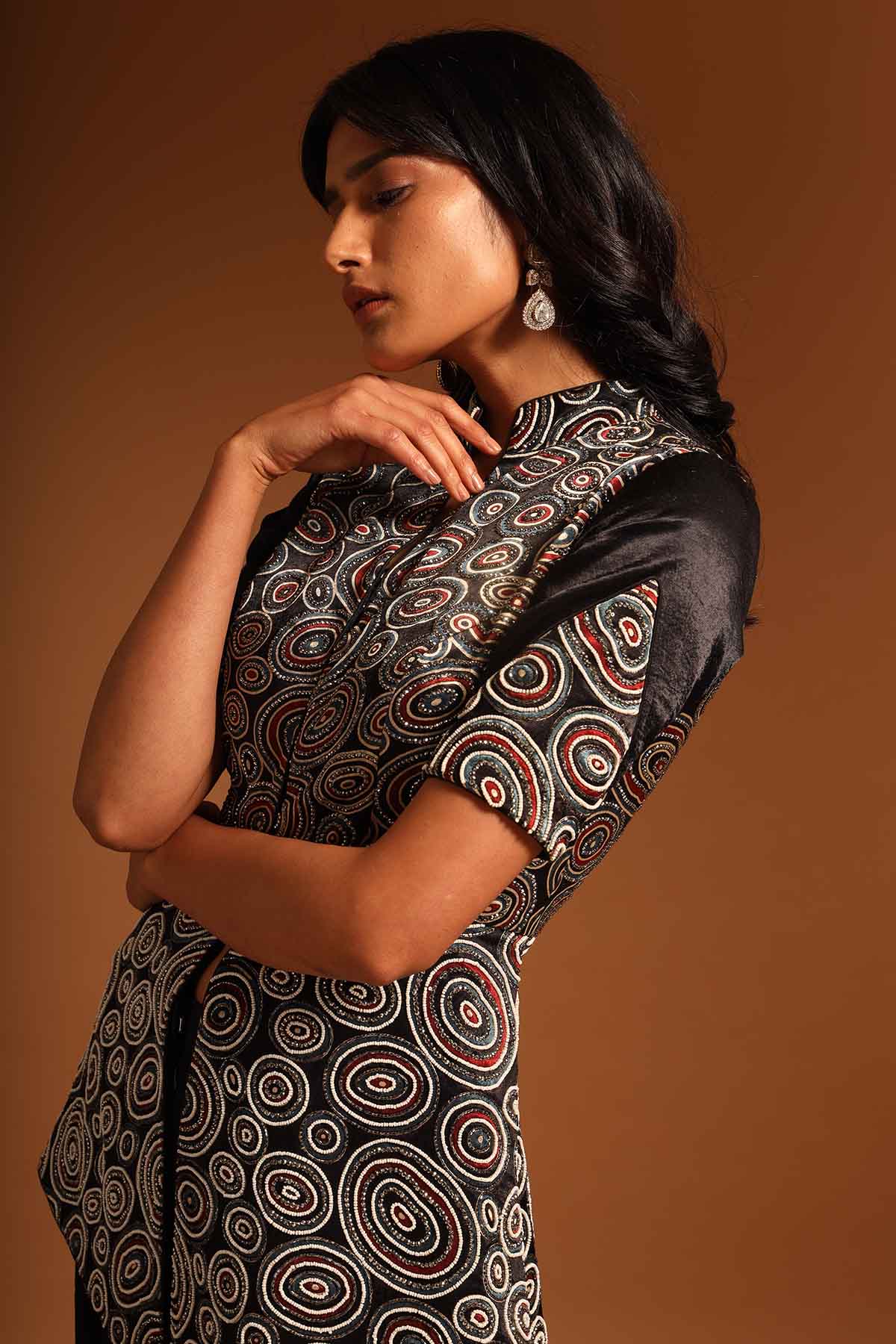 Black Ajrakh Print Jacket Set