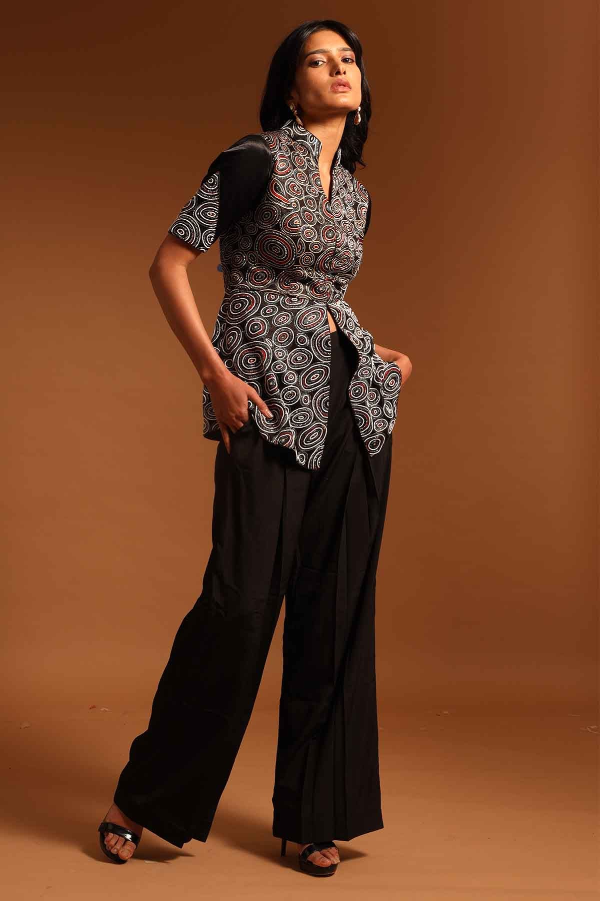 Black Ajrakh Print Jacket Set