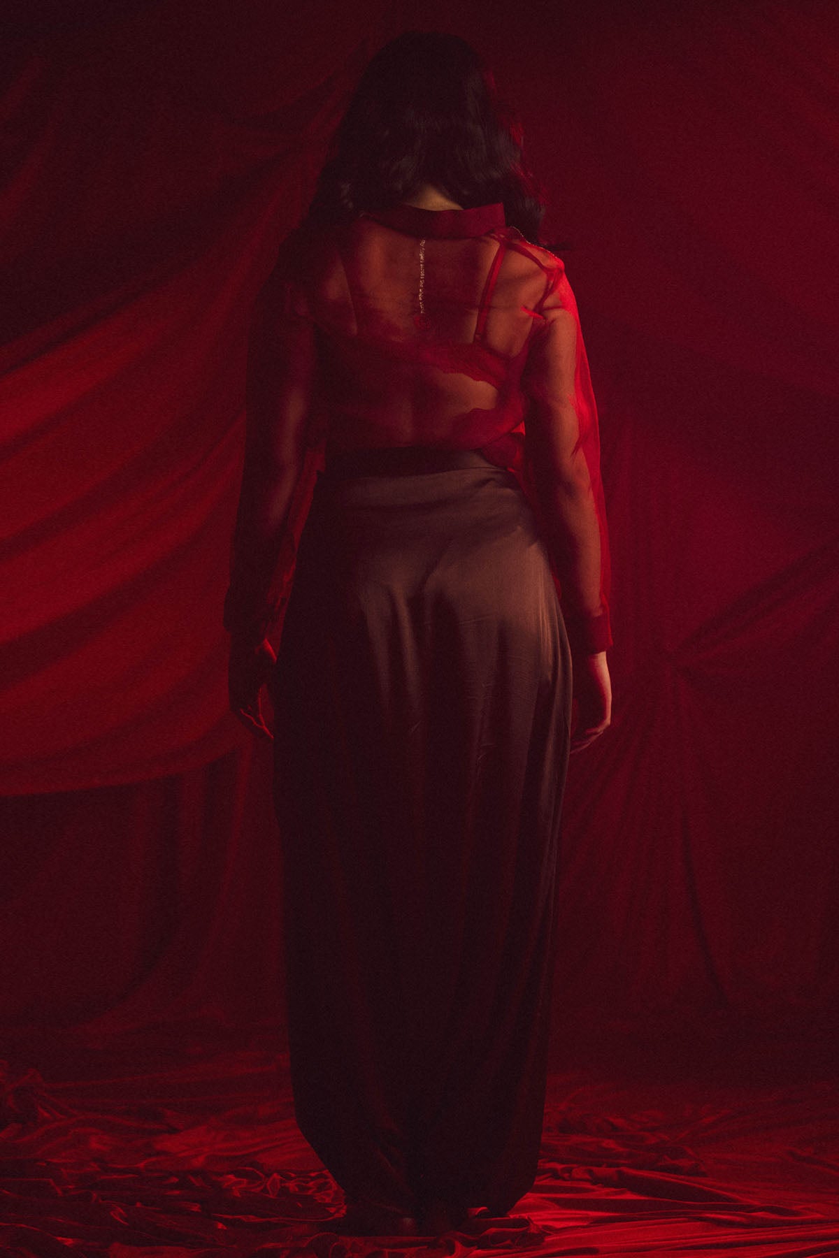 Red Applique Work Dhoti Pants