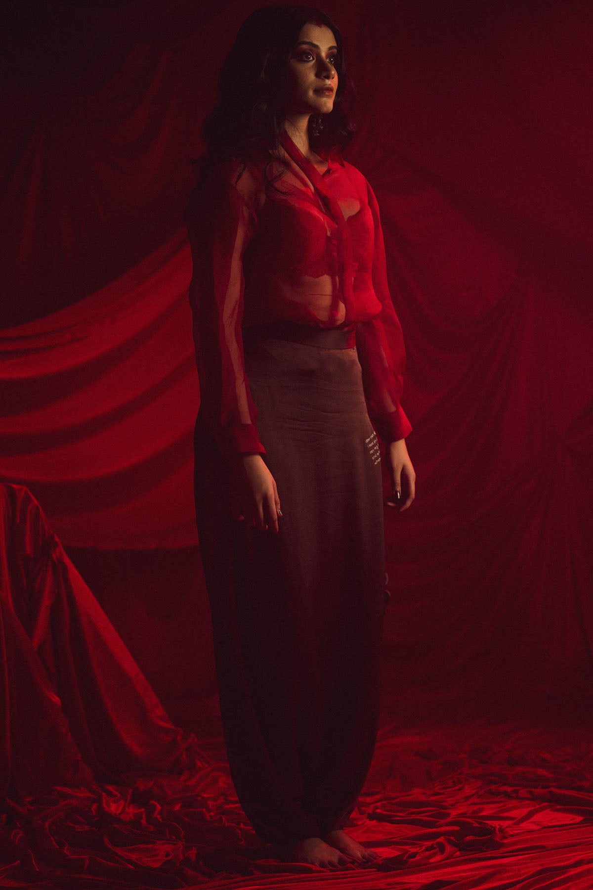 Red Applique Work Dhoti Pants