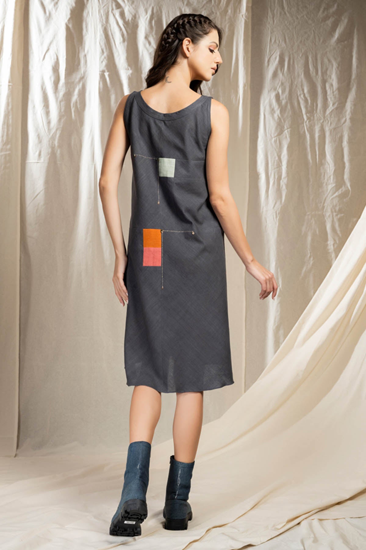 Black Applique Work Midi Dress