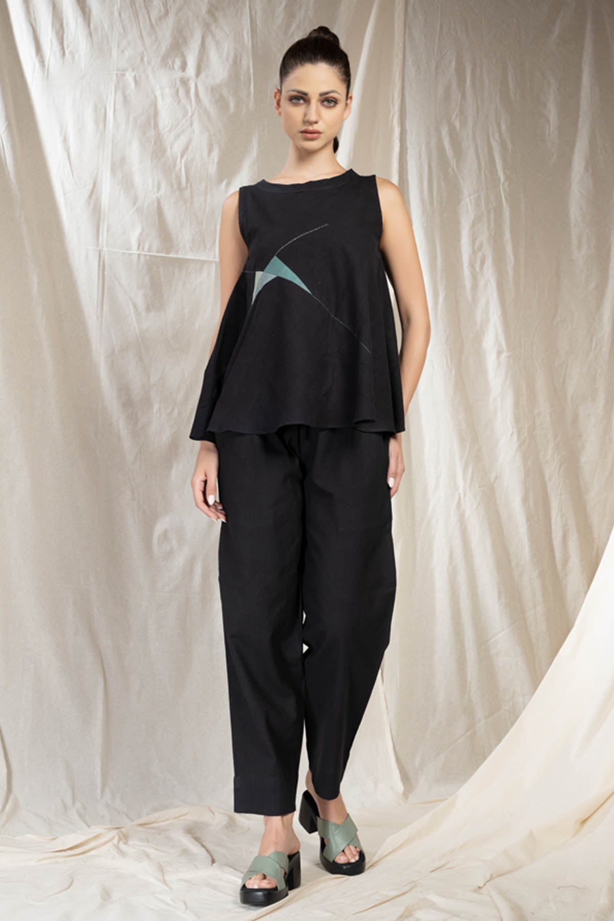 Thread Game Black Applique Work Top & Pants for women online at ScrollnShops