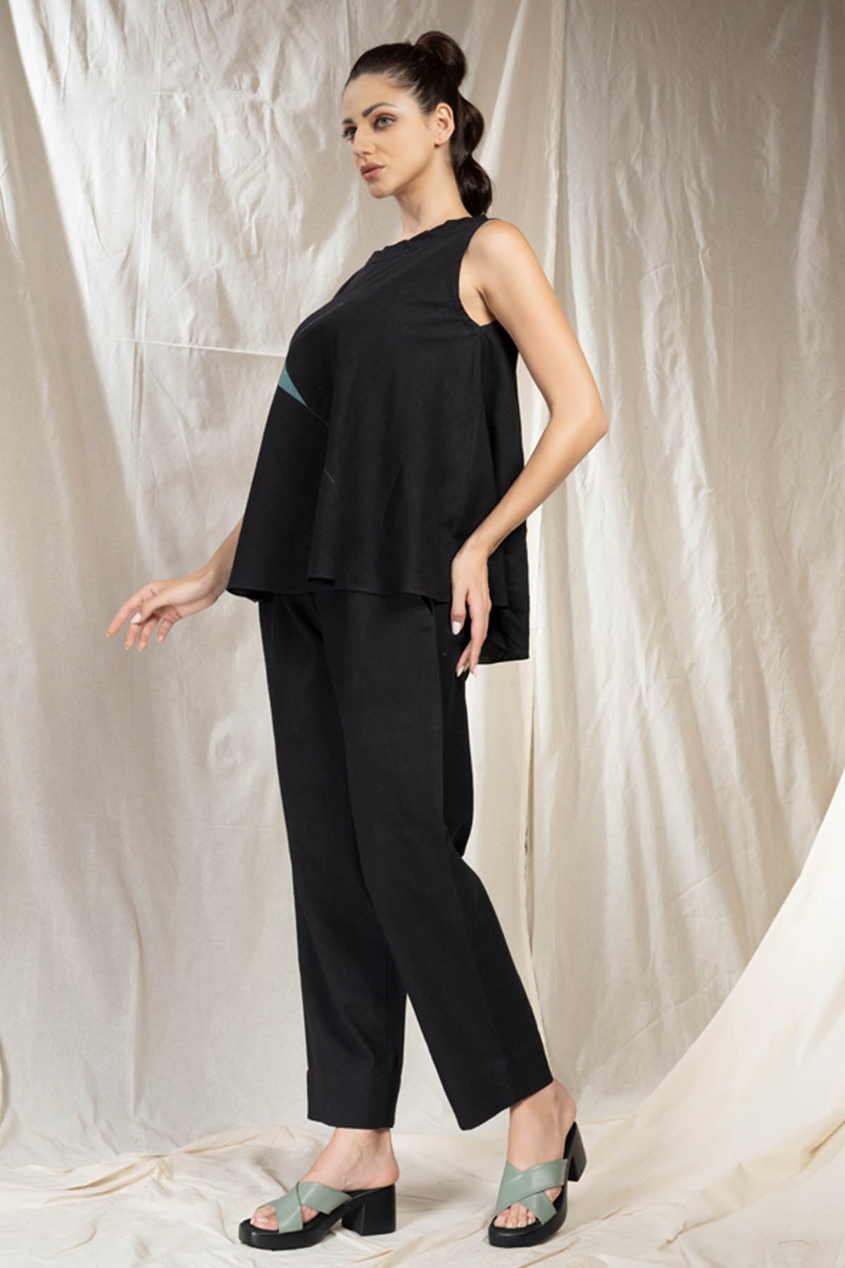 Black Applique Work Top & Pants